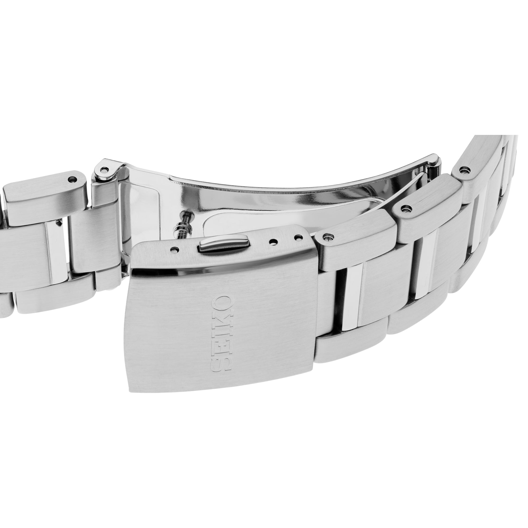 Seiko engraved stainless steel deployment clasp on SSB445P1 chronograph bracelet