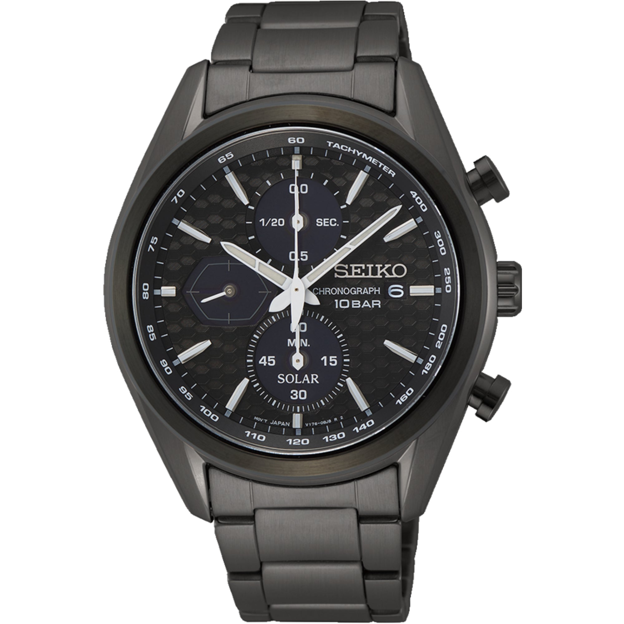 Seiko Conceptual 41.6mm Solar Chronograph Black Dial Steel Mens Quartz Watch SSC773P1