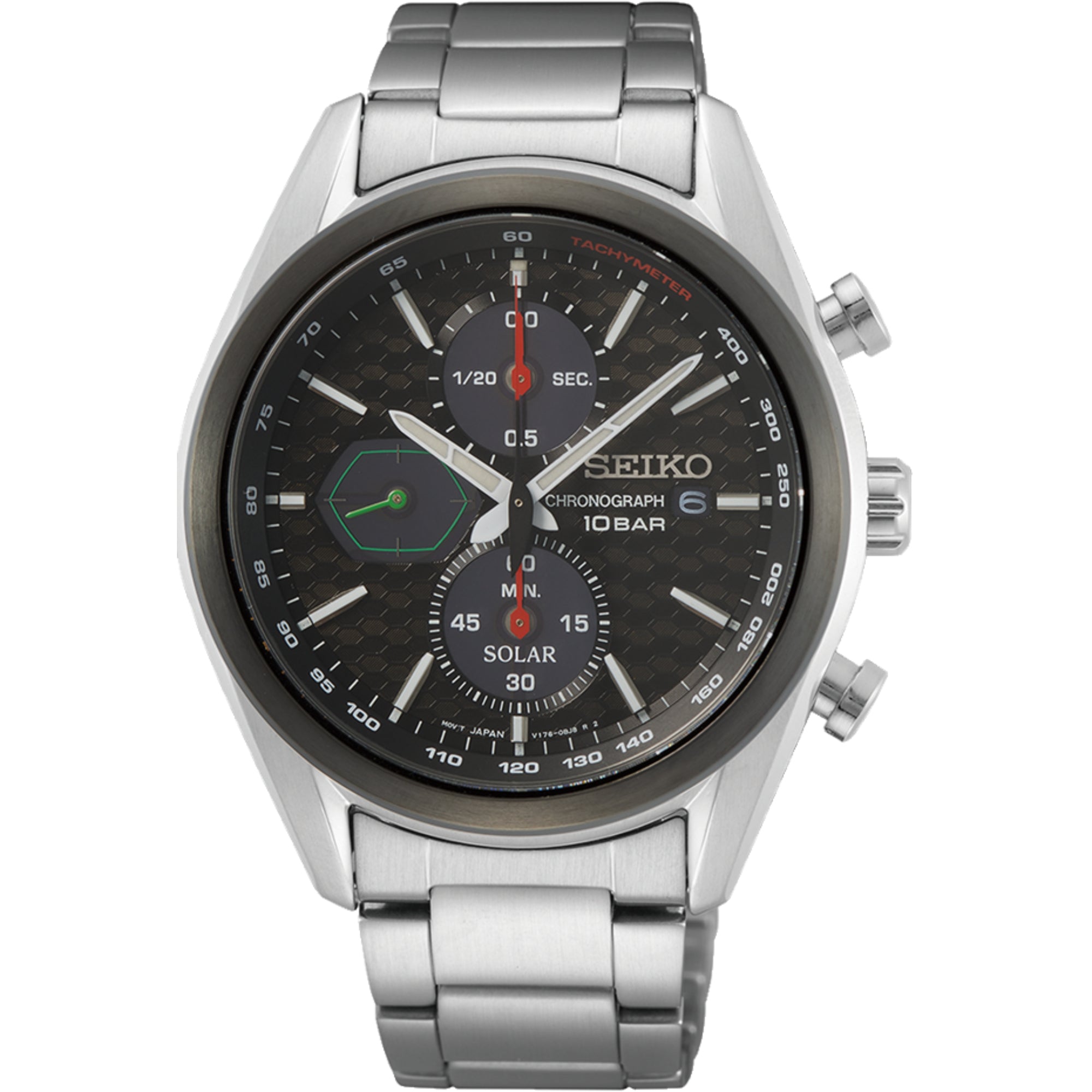 Seiko Conceptual Solar Quartz Chronograph Black Dial Steel Strap Men's Watch SSC803P1