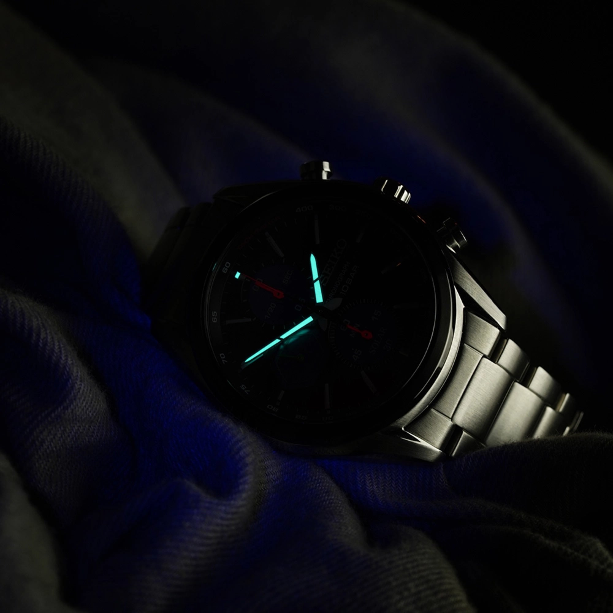 Seiko Conceptual 41,4 mm Solar Chronograph Schwarzes Zifferblatt Stahl Herren Quarz Uhr SSC803P1