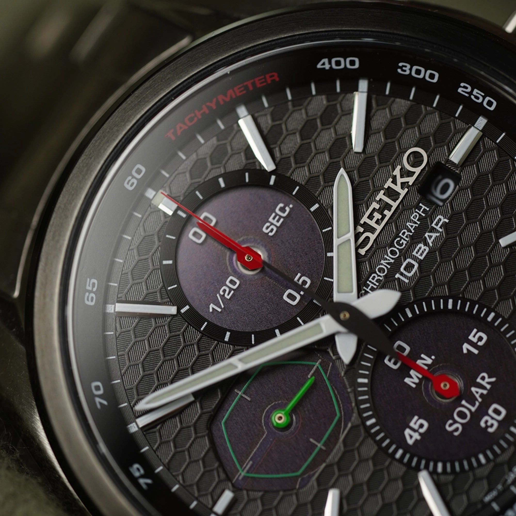 Seiko Conceptual 41,4 mm Solar Chronograph Schwarzes Zifferblatt Stahl Herren Quarz Uhr SSC803P1