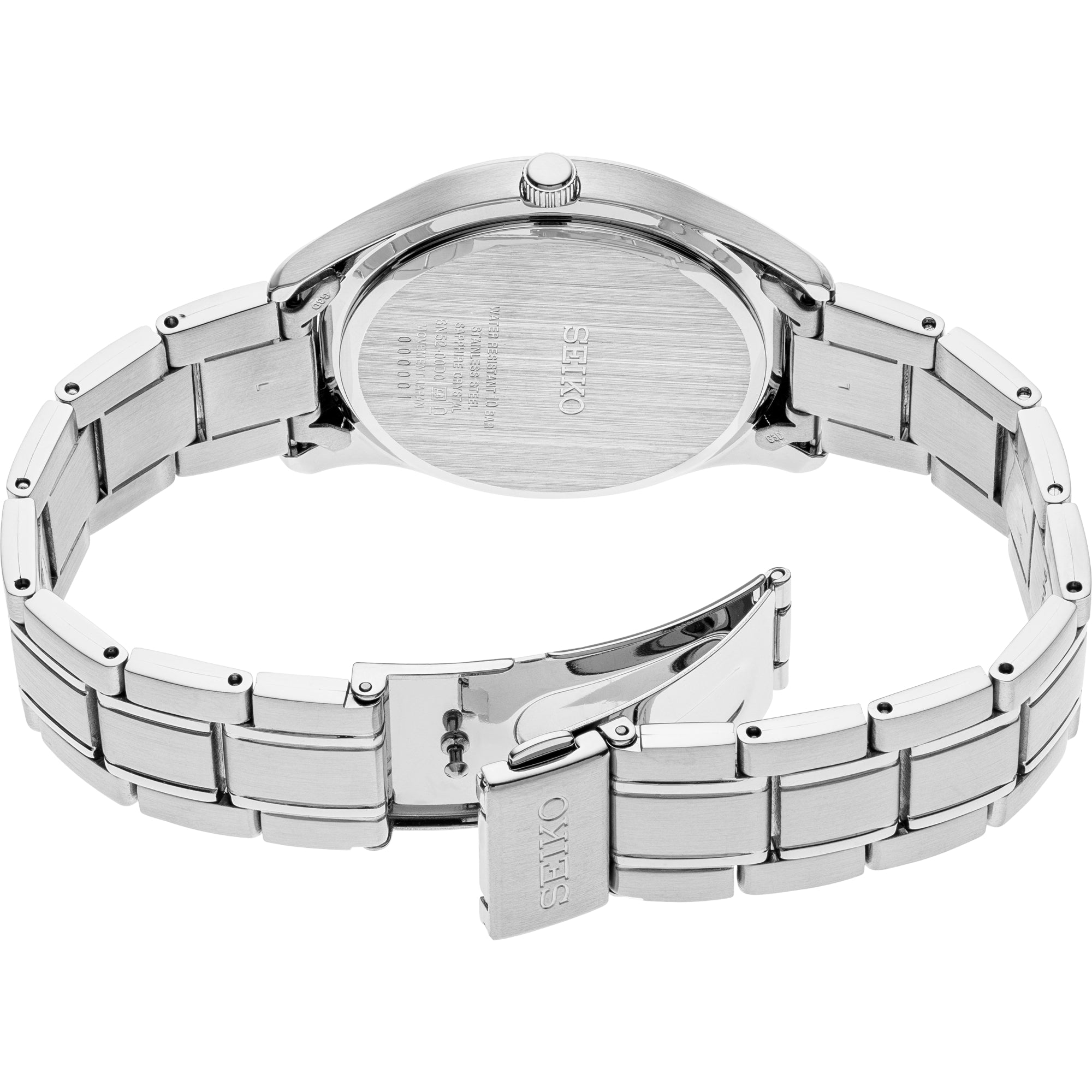 Seiko Essentials SUR419P1 bracelet and three-fold clasp detail 