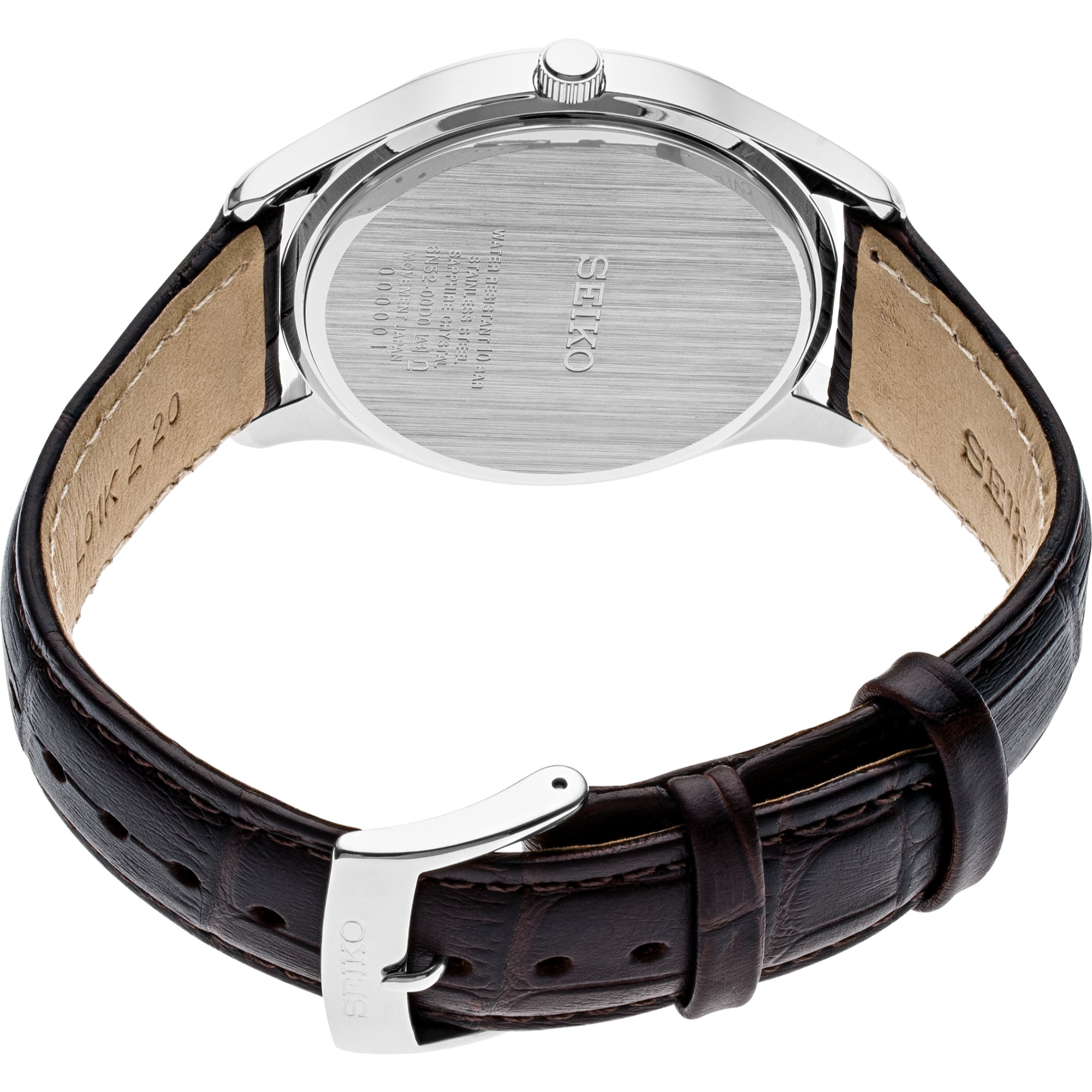 Seiko Essentials 39mm Ivory Dial Leather Mens Quartz Watch SUR421P1