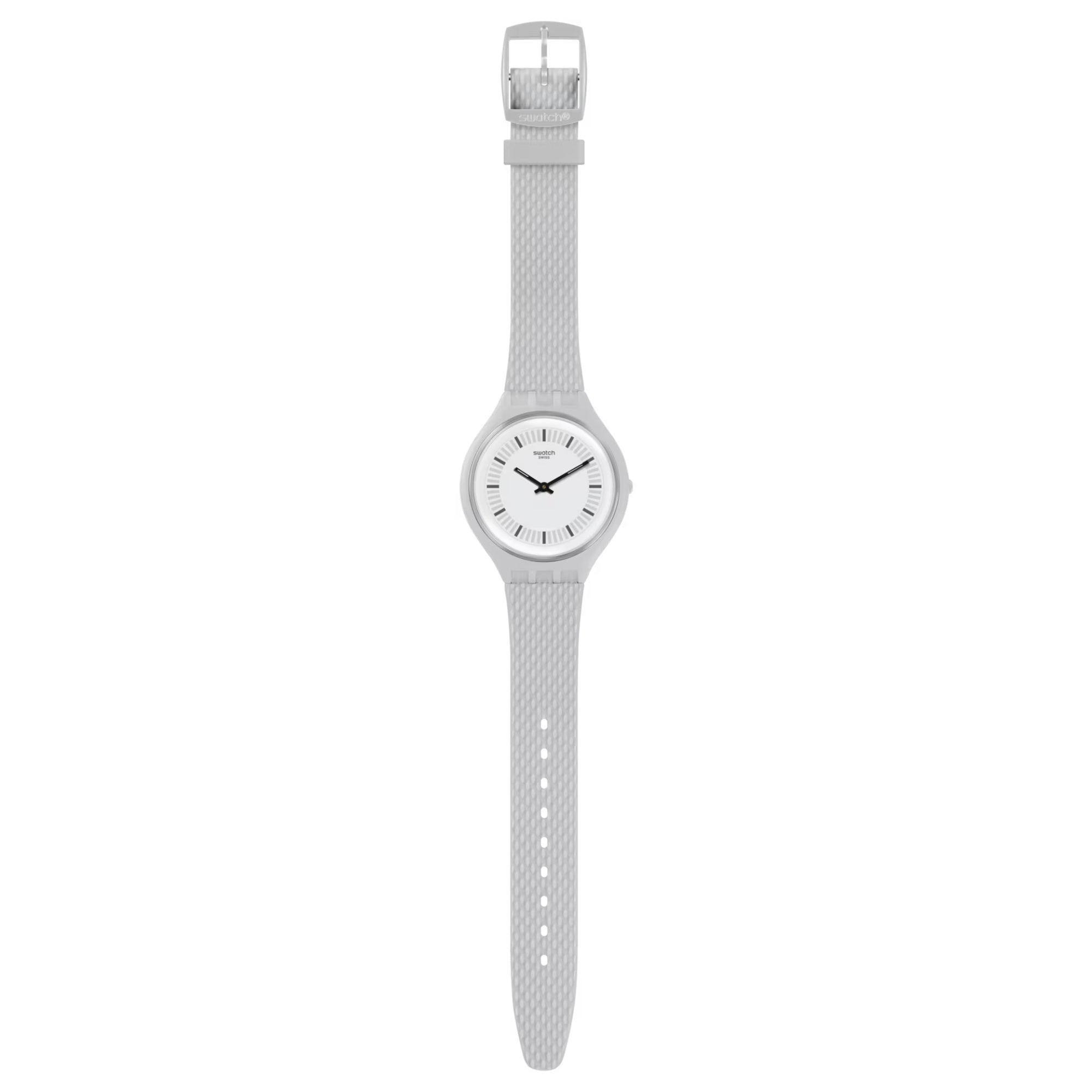 Swatch Skinstructur Graues Kunststoffgehäuse Silikonarmband Graues Zifferblatt Herren Uhr SVUM102