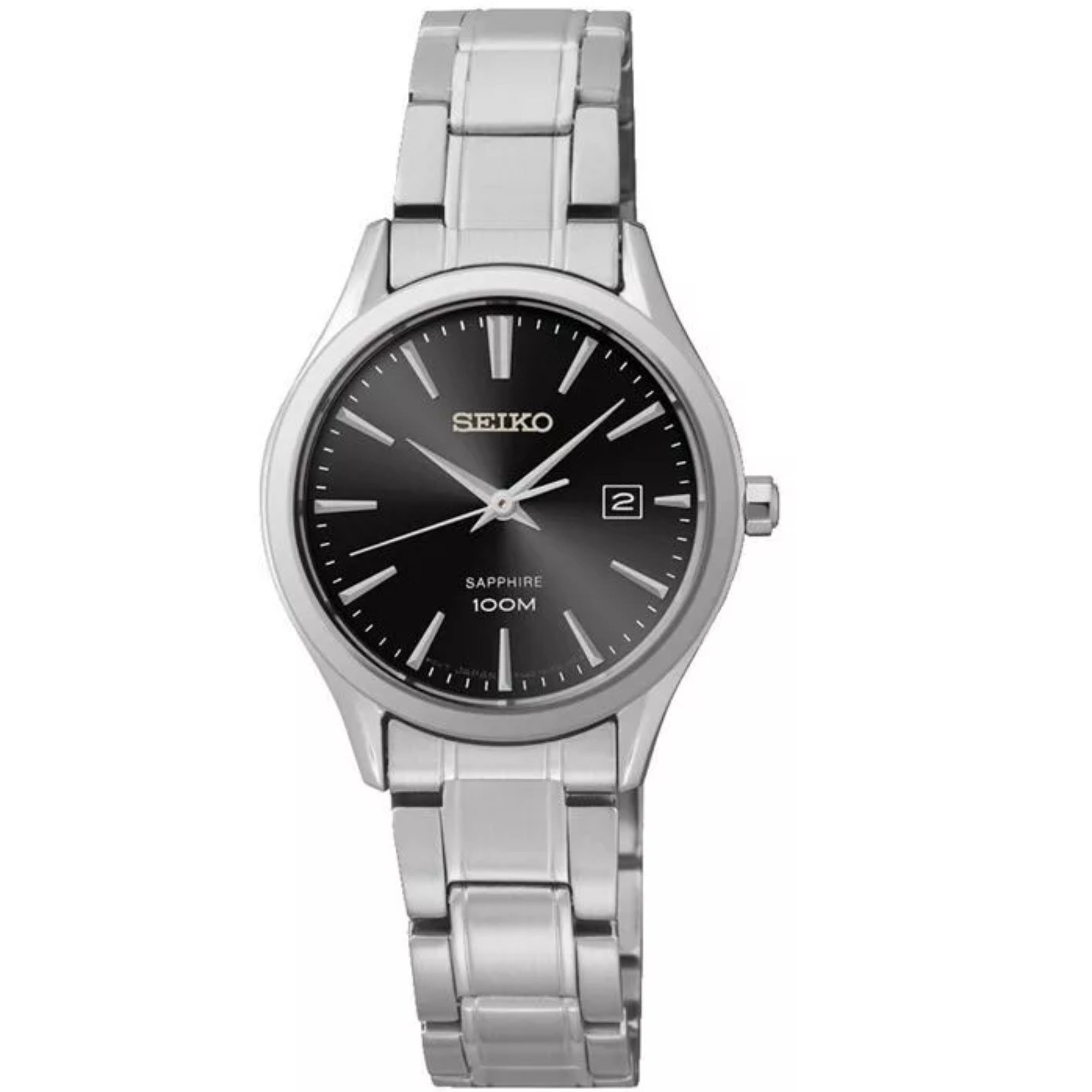 Orologio da donna Seiko Quartz in acciaio inox con quadrante nero SXDG19P1