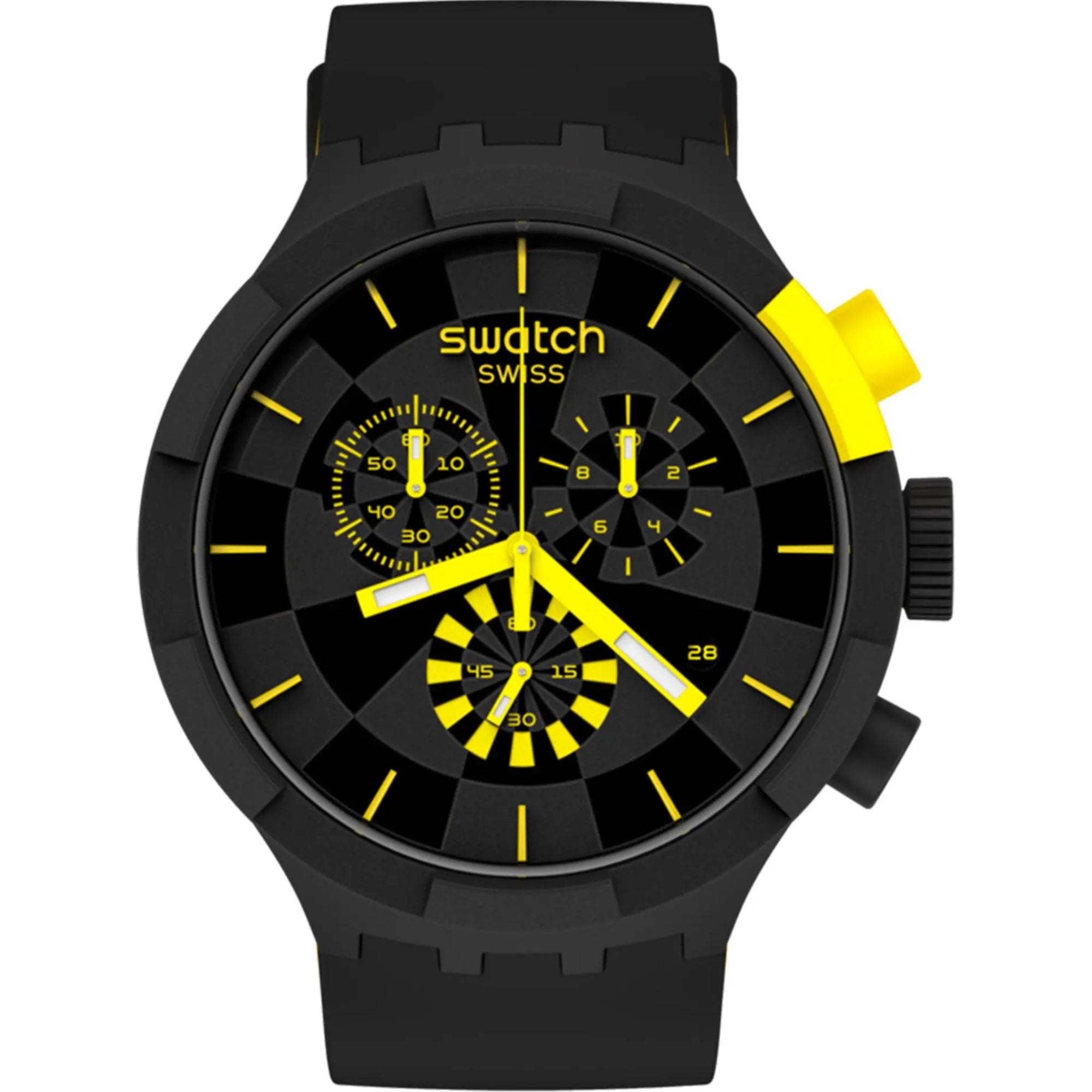 Swatch Big Bold Chrono Checkpoint Gelbe Quarzbewegung Schwarzes Zifferblatt Silikonarmband Uhr SB02B403