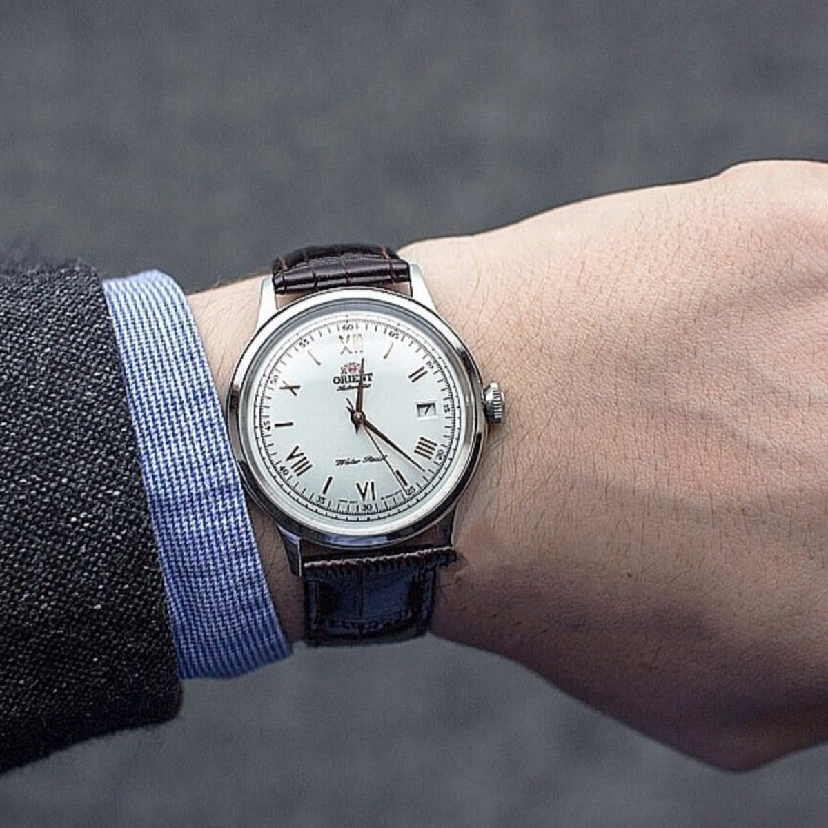 Orient Bambino 40.5mm White Dial Leather Mens Automatic Watch TAC00008W0