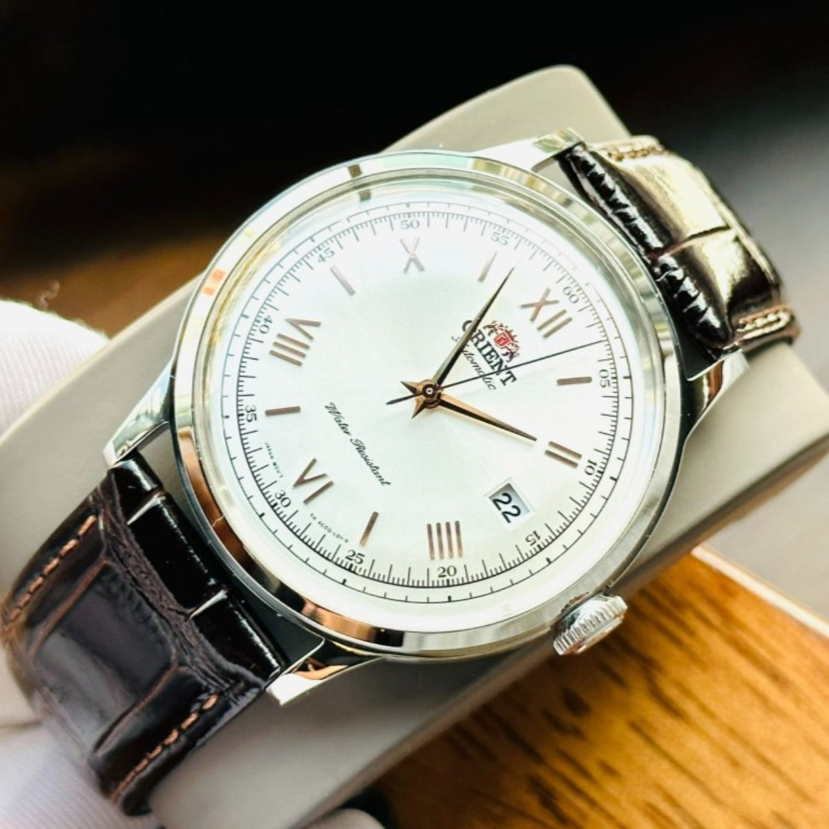 Orient Bambino 40.5mm White Dial Leather Mens Automatic Watch TAC00008W0
