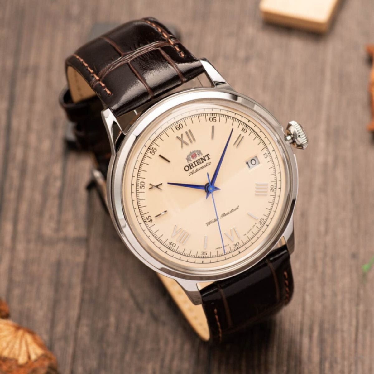 Orient Bambino 40.5mm Champagne Dial Leather Mens Automatic Watch TAC00009N0