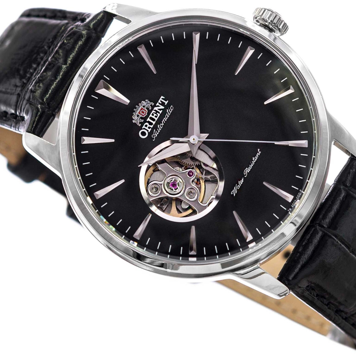 Orient Contemporary 41mm Offenes Herz Schwarzes Zifferblatt Leder Herren Automatik Uhr TAG02004B0