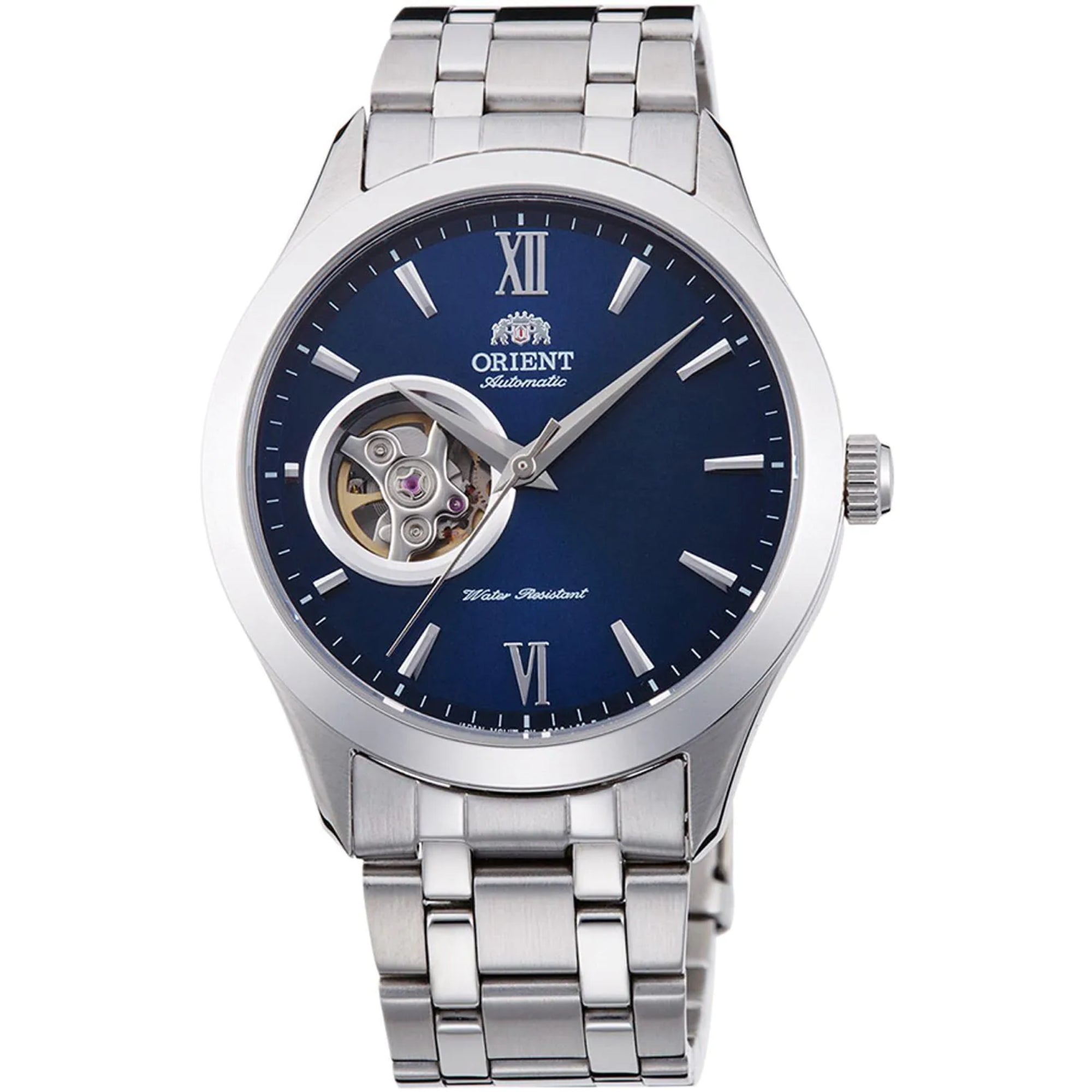 Orient Golden Eye II Contemporary Open Heart Blue Dial Steel Strap Men's Watch TAG03001D0