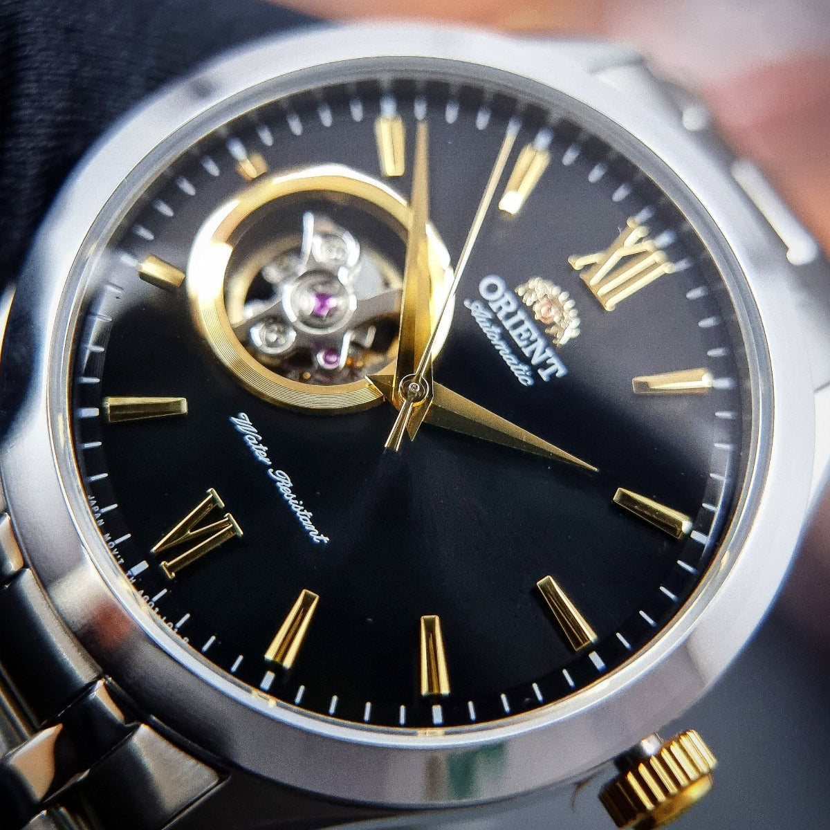 Orient Contemporary 38.5mm Open Heart Black Dial Steel Mens Automatic Watch TAG03002B0