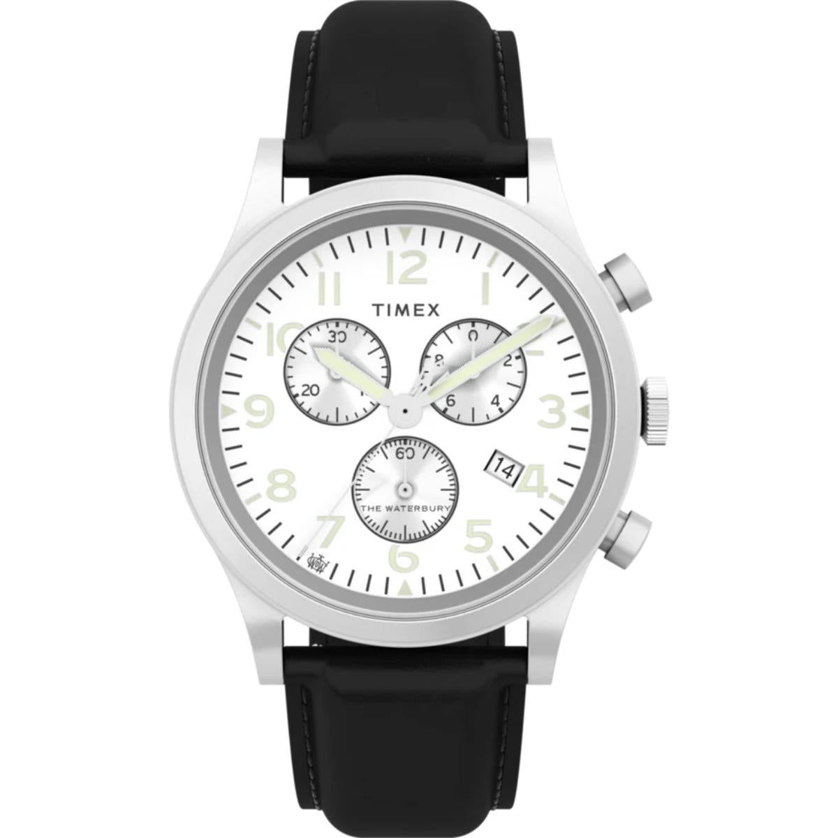 Timex Waterbury Traditional Chronograph Silver-Tone Dial Leather Strap Men's Watch TW2W48100