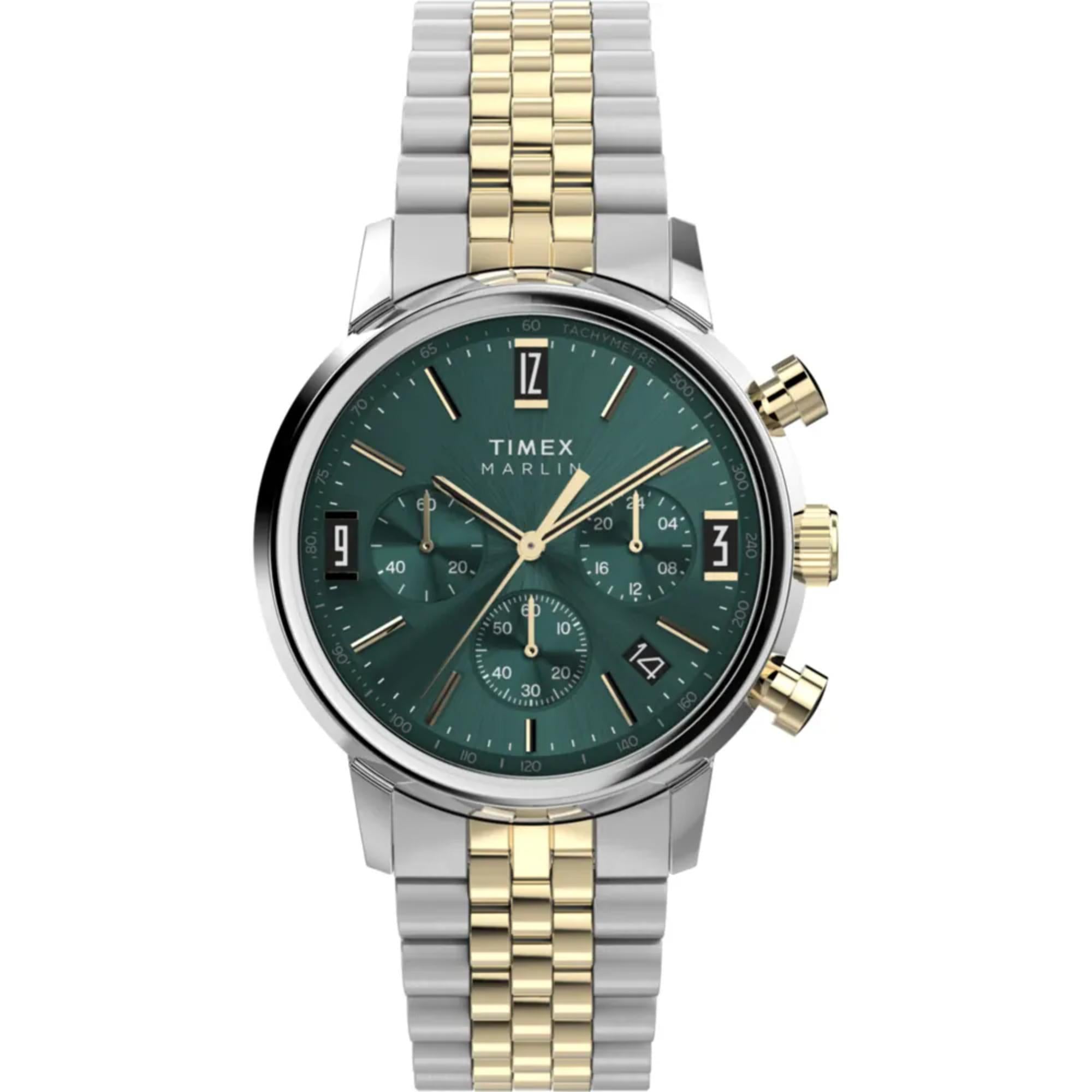 Timex Marlin 40mm Chronograph green dial two-tone steel watch front view