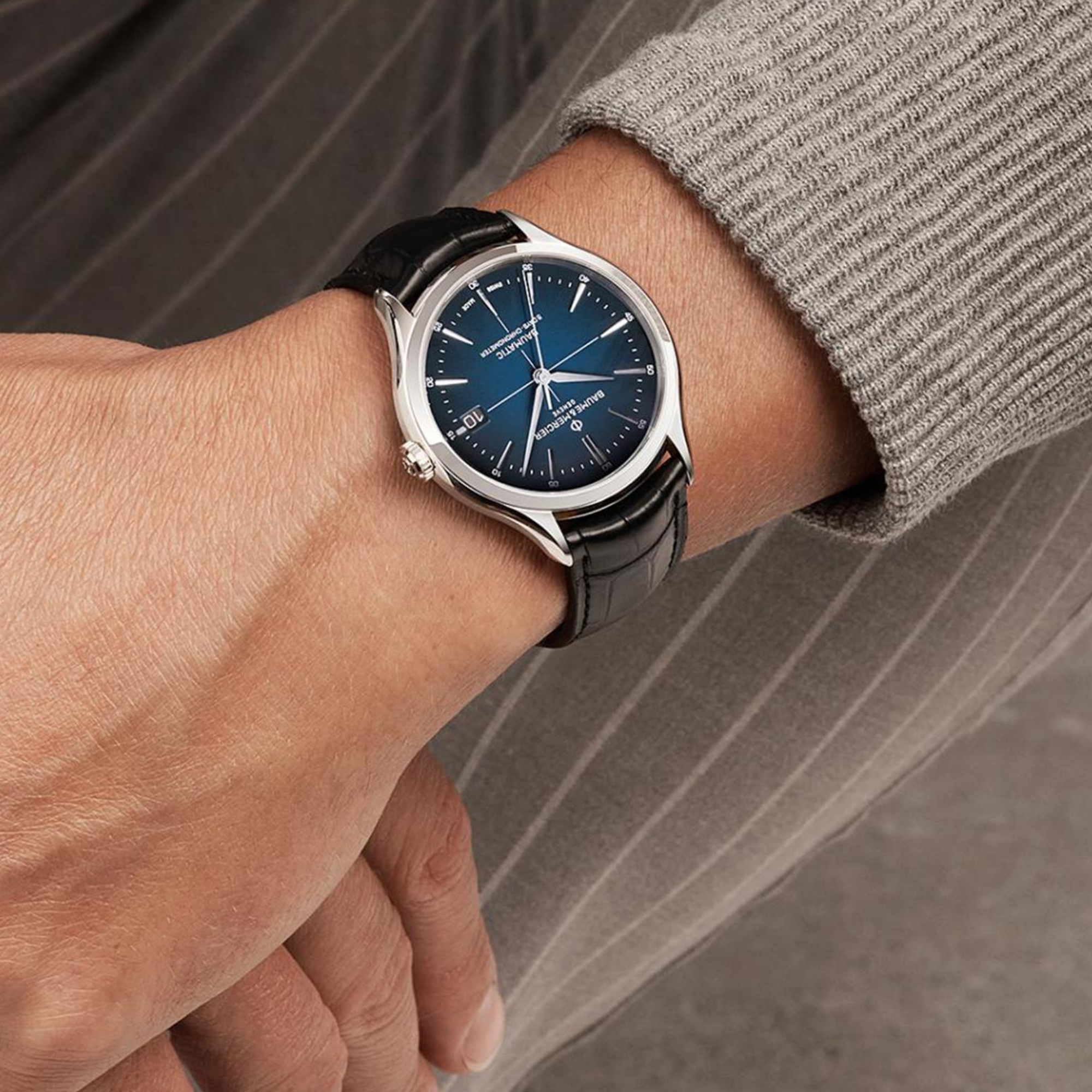 Baume & Mercier Clifton Baumatic Automatic Blue Dial Black Leather Strap Men’s Watch BM0A10467