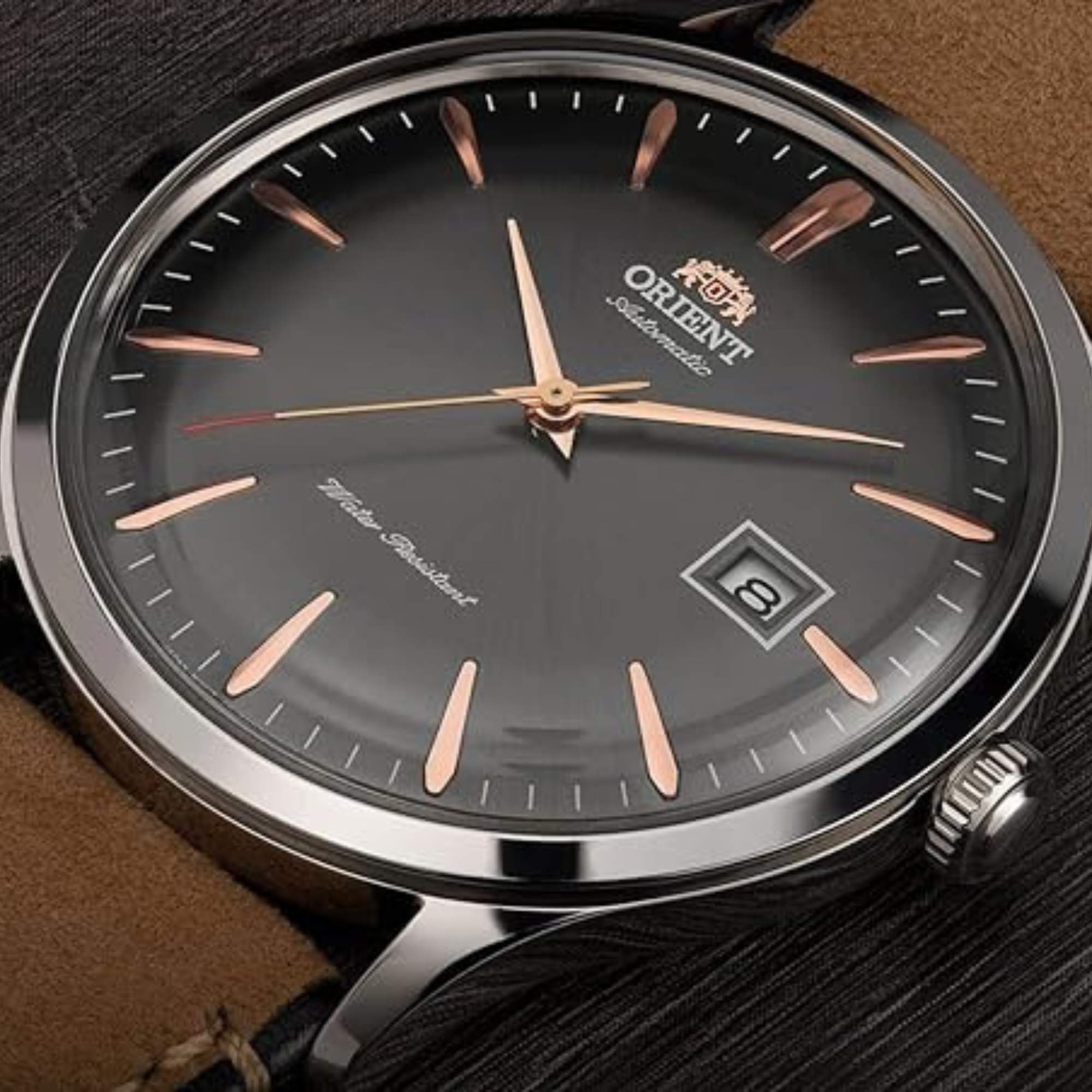 Orient Bambino 42mm Grey Dial Leather Mens Automatic Watch FAC08003A0