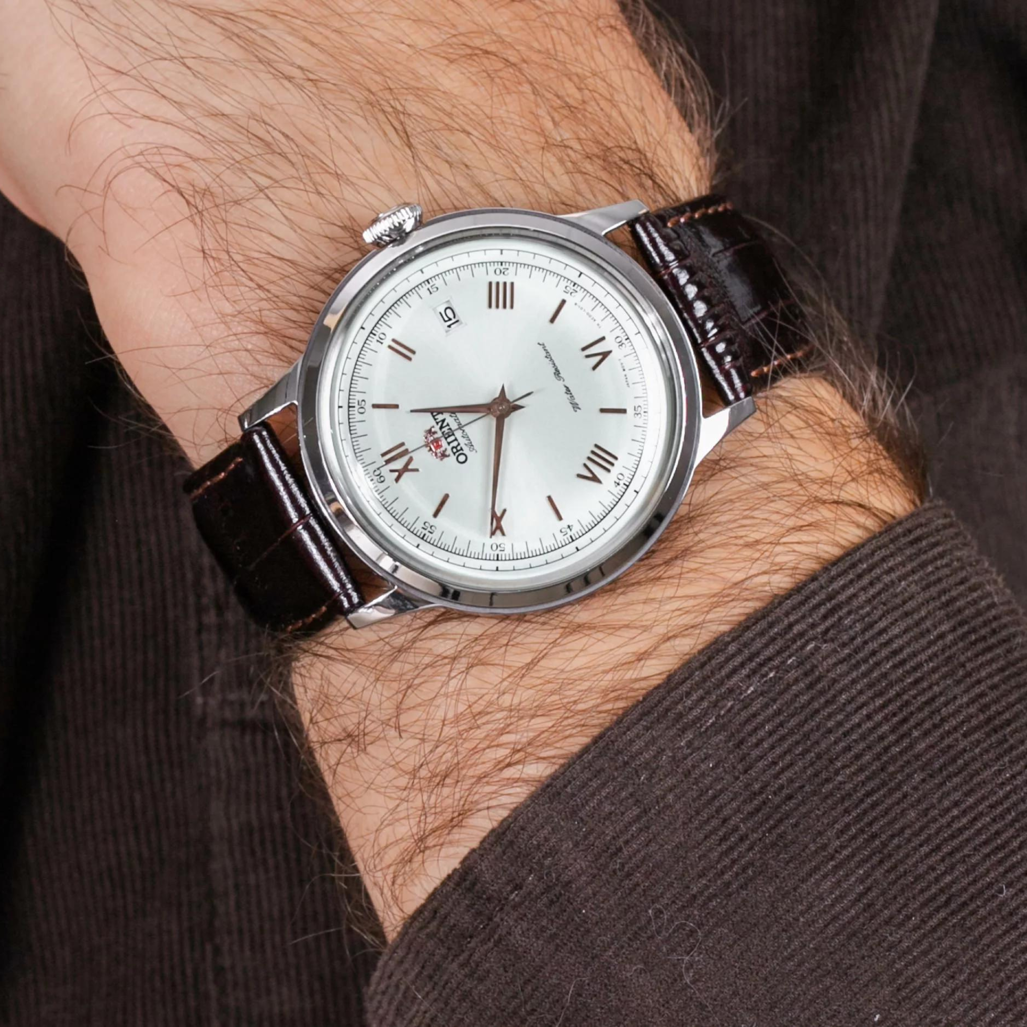 Orient Bambino 40.5mm White Dial Leather Mens Automatic Watch FAC00008W0