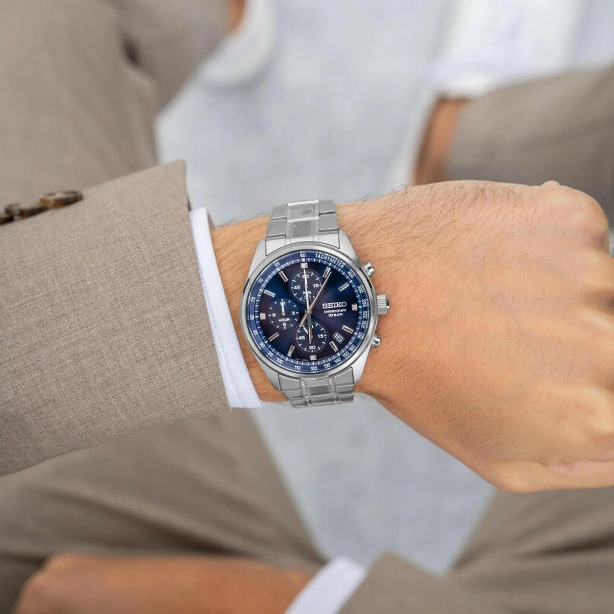 Seiko SSB377P1 chronograph watch worn on wrist