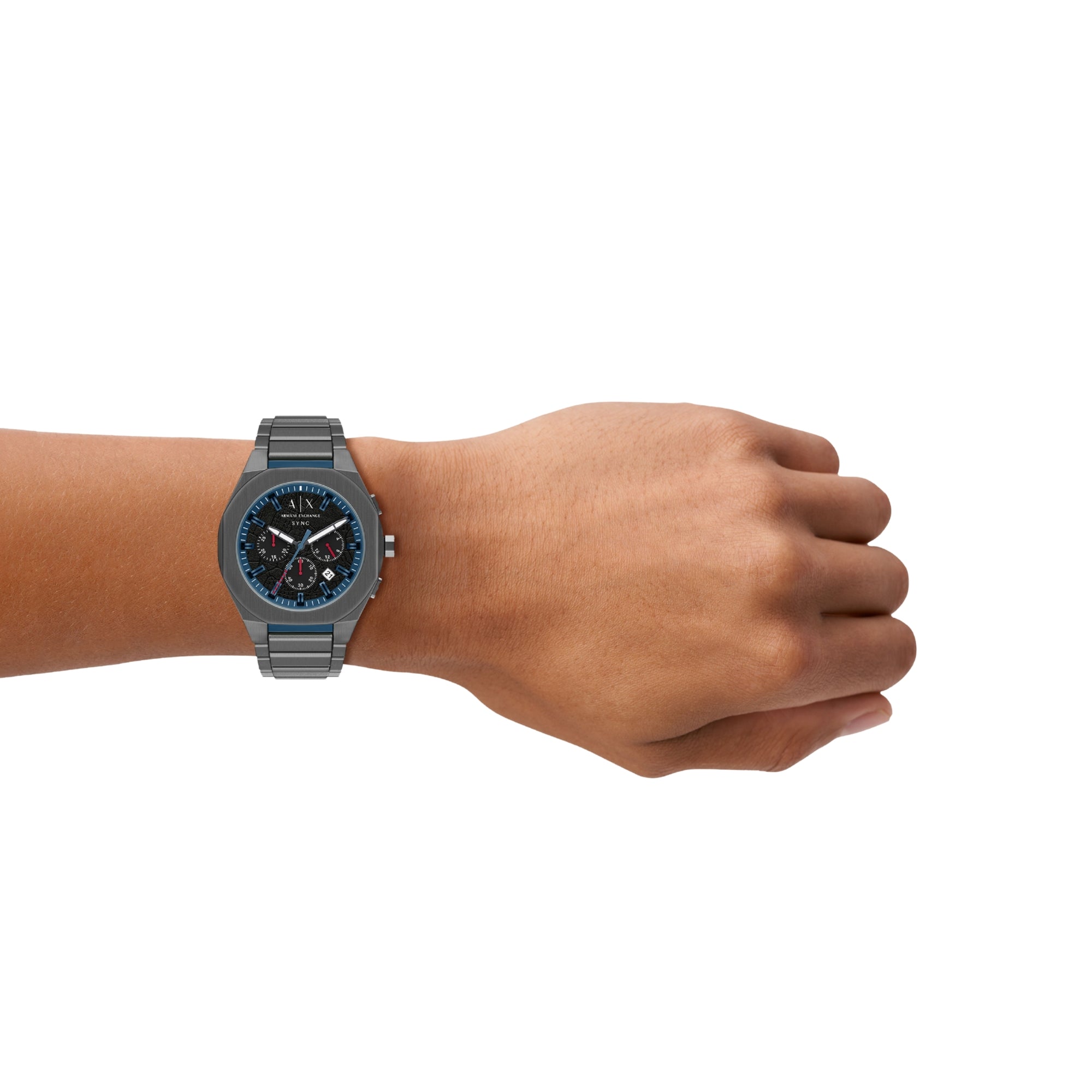 Armani Exchange Sync 44mm Chronograph Black Dial Steel Mens Quartz Watch AX4295
