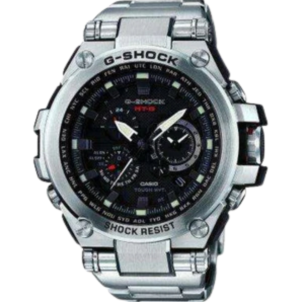 Casio G-Shock MTG-S1000D stainless steel bracelet wristwatch, black chronograph dial