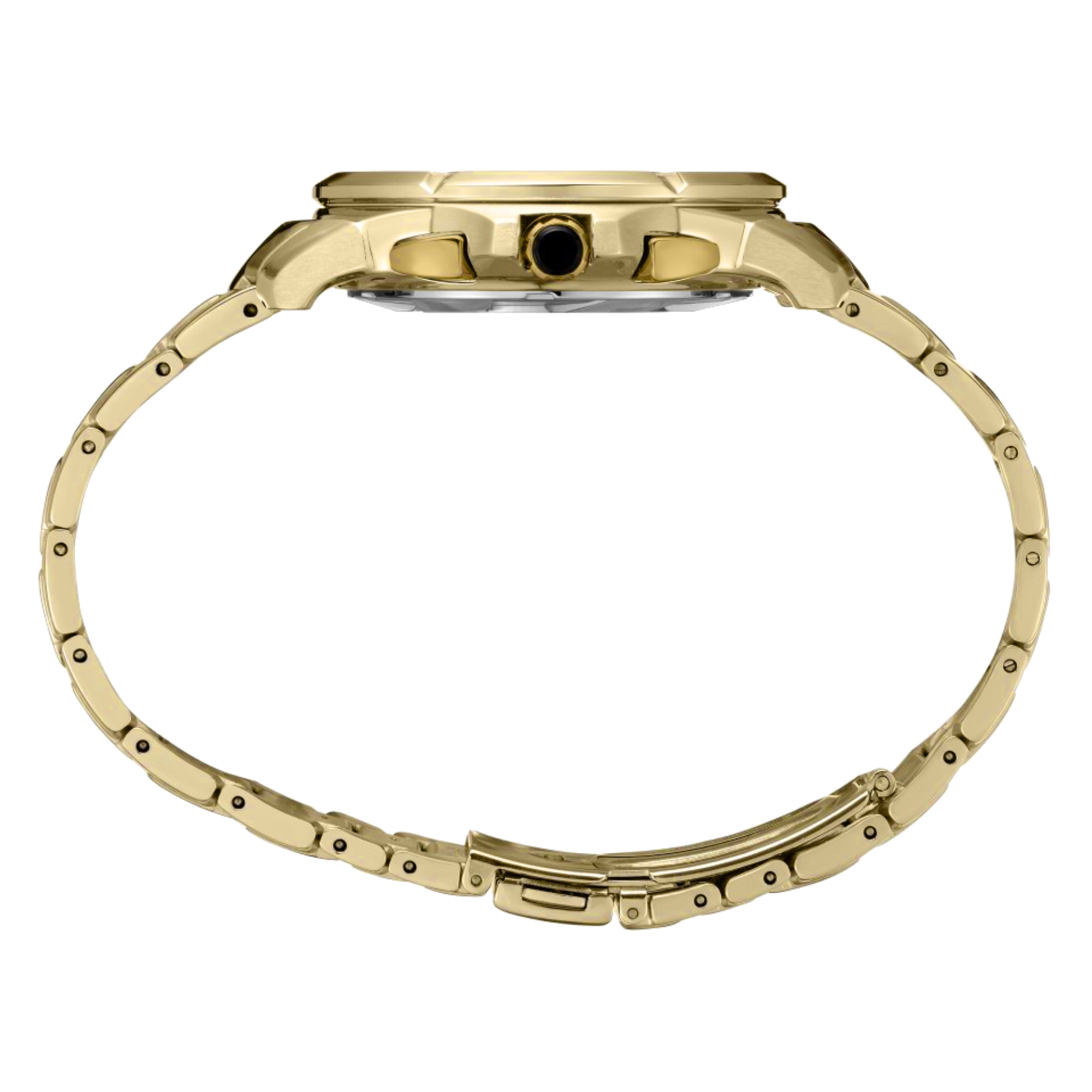 Gold watch case on a white background