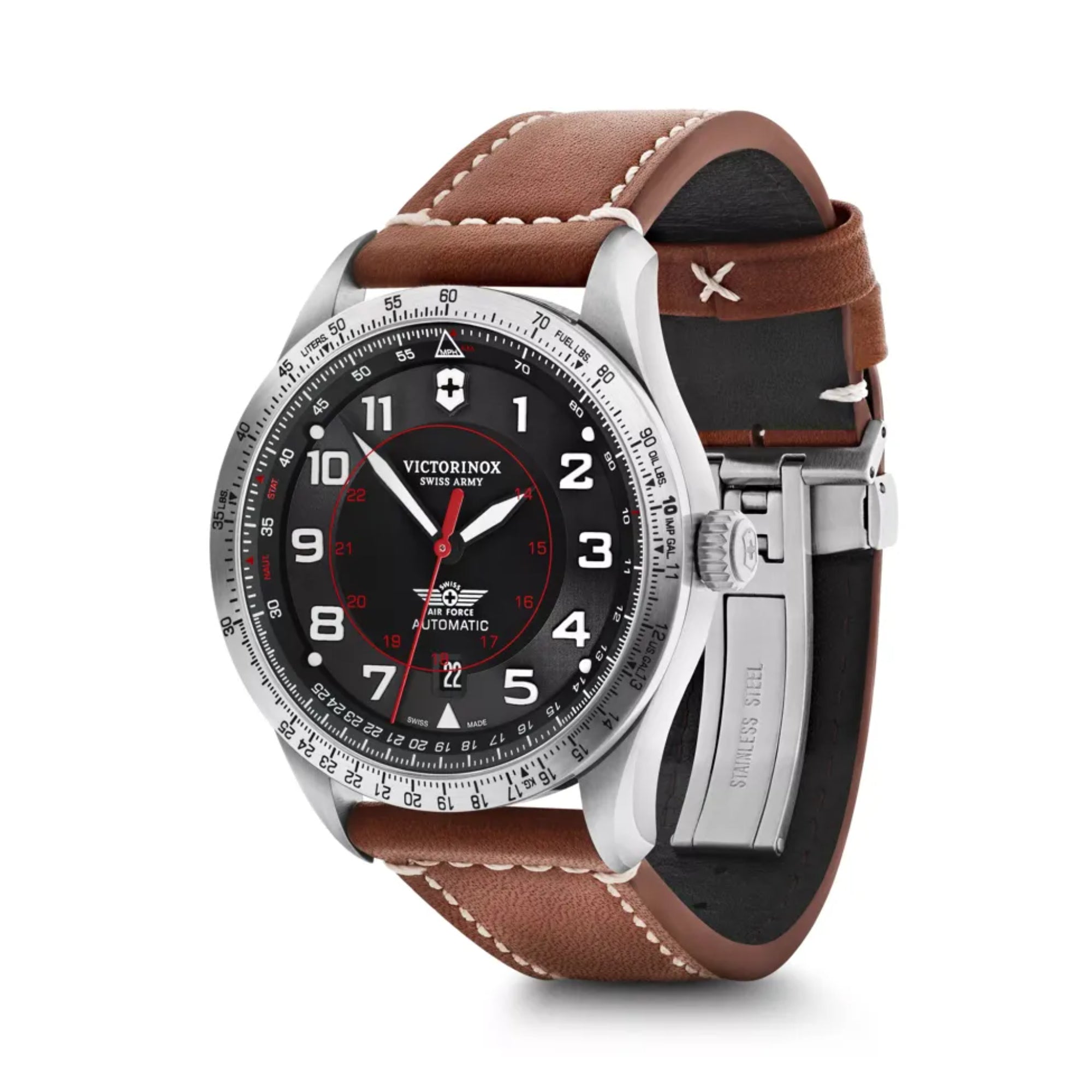 Victorinox Airboss 42mm Schwarzes Zifferblatt Leder Herren Automatik Uhr 241937