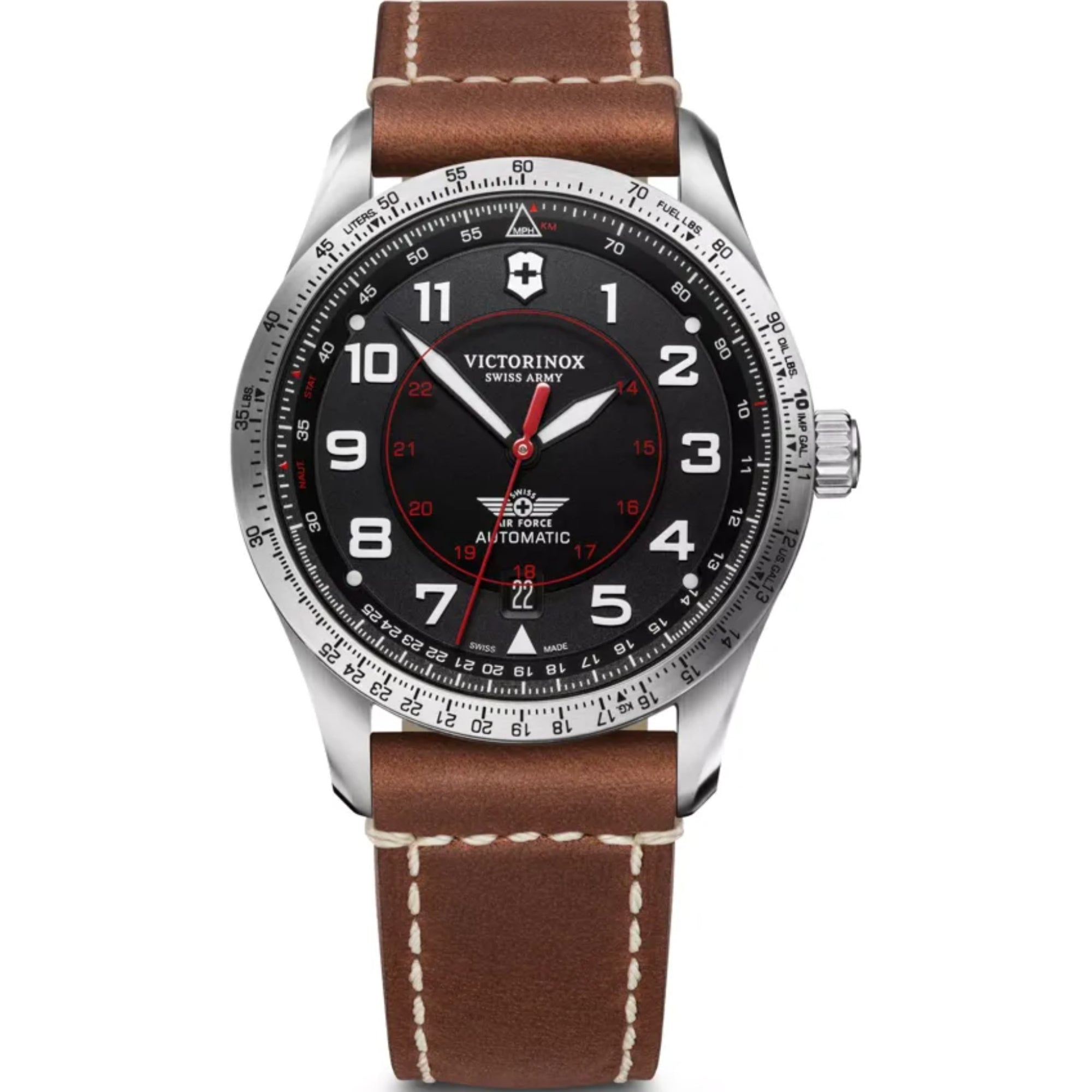 Victorinox Airboss 42mm Schwarzes Zifferblatt Leder Herren Automatik Uhr 241937