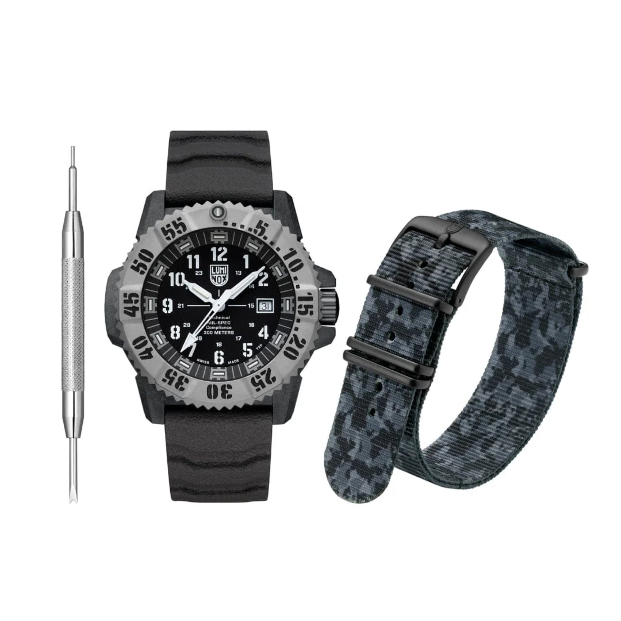 Luminox MIL-SPEC 46mm Schwarzes Zifferblatt Gummi Herren Quarz Uhr Set XL.3351.1.SET