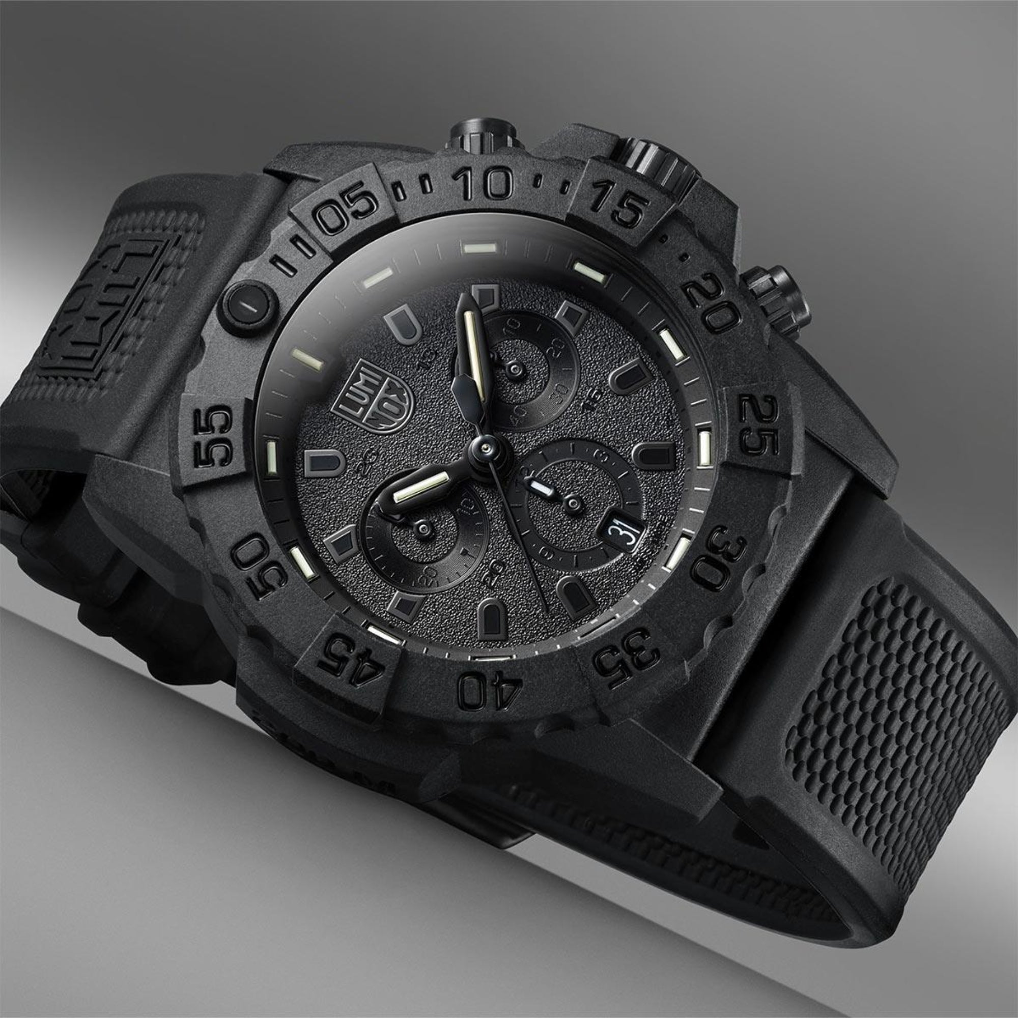 Luminox Navy SEAL Quarz Chronograph Blackout Zifferblatt Gummiarmband Herren Uhr XS.3581.BO
