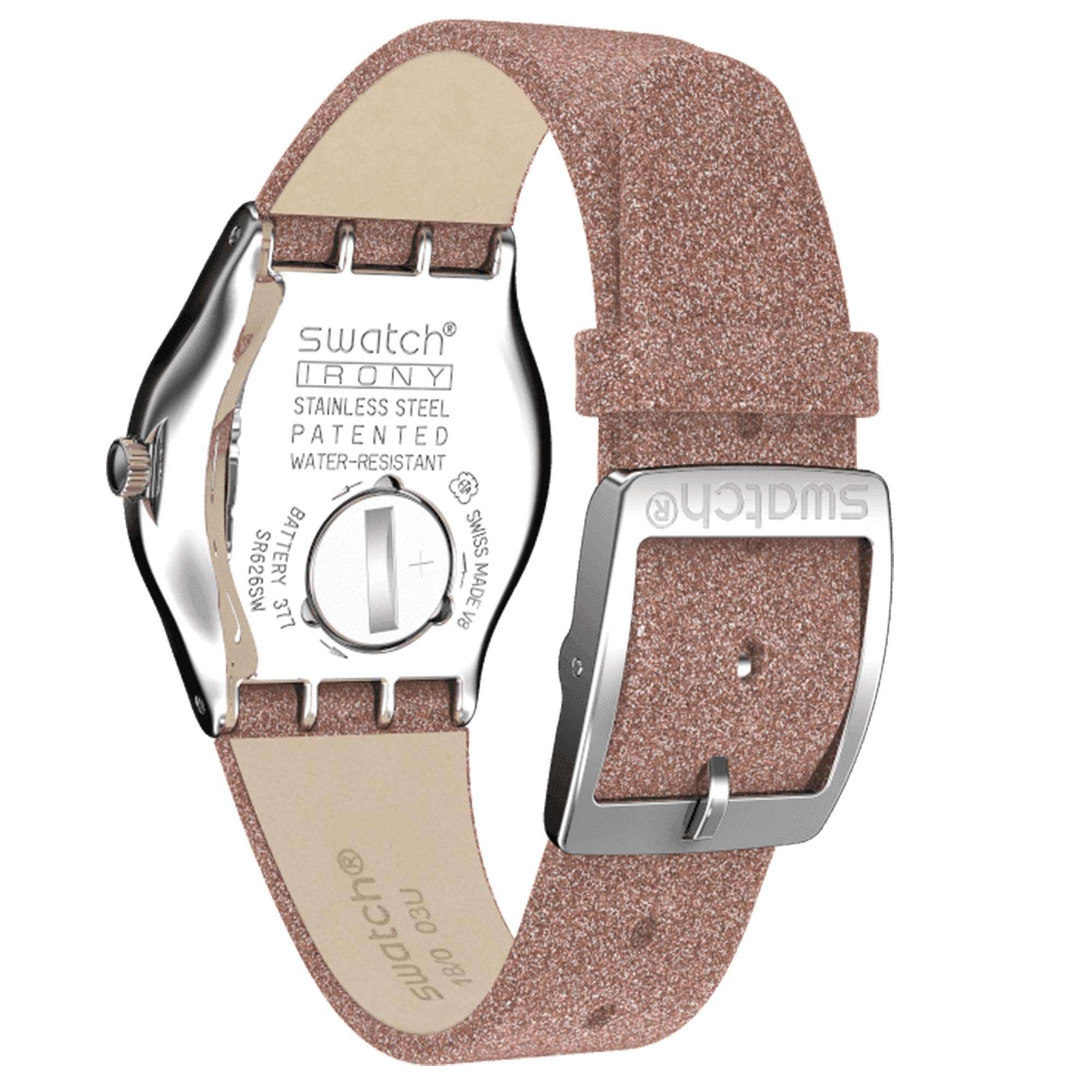 Swatch Rose Sparkle Quartz Pink Dial Synthetic Strap Ladies Watch YLS220