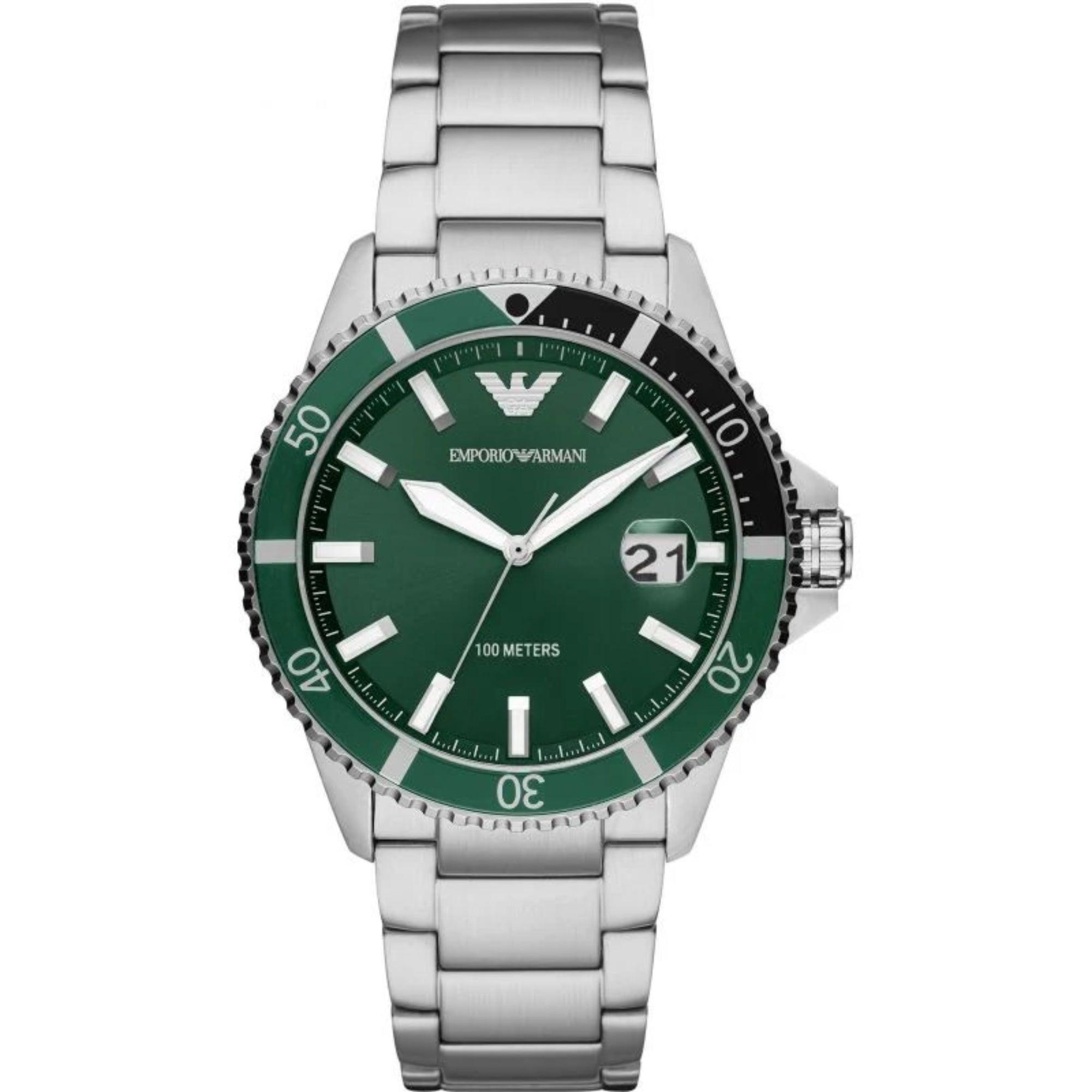 Emporio Armani Diver Quartz Green Dial Steel Strap Men's Watch AR11338