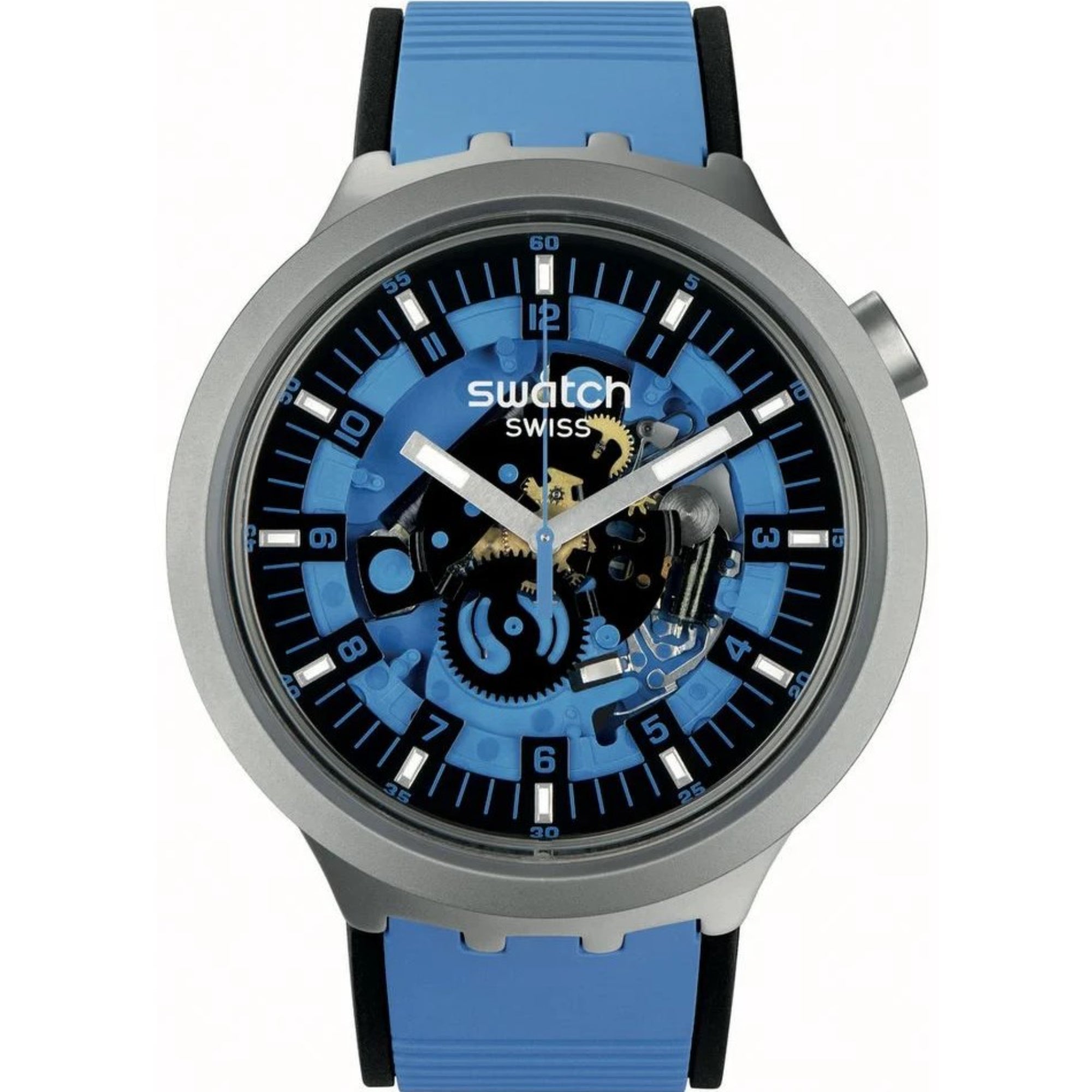 Swatch Big Bold Irony Blauer Gummiarmband Blaues Zifferblatt Quarz Uhr SB07S106