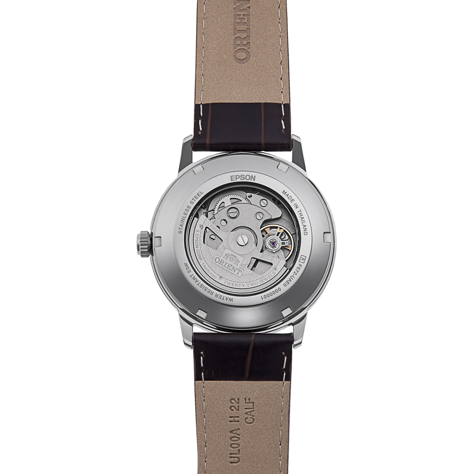 Orient RA-AC0F13E30B exhibition caseback revealing automatic movement