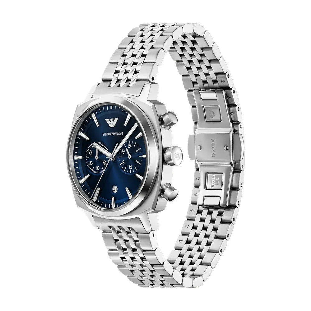 Emporio Armani Carlo 40mm Chronograph Blue Dial Steel Mens Quartz Watch AR11688