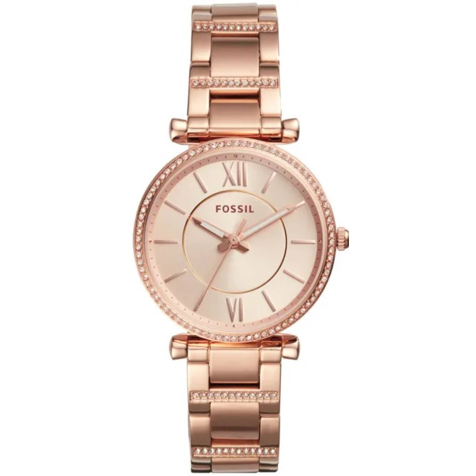 Fossil Carlie 35mm Rose Gold Dial Steel Ladies Quartz Watch ES4301