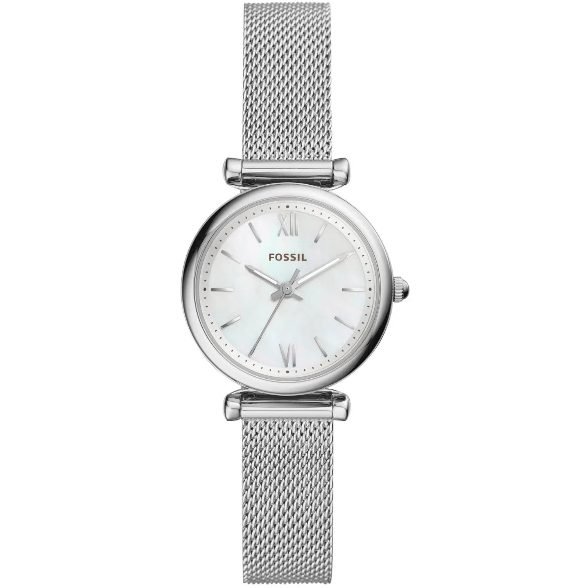 Fossil Carlie 28mm Mother of Pearl Dial Steel Ladies Quartz Watch ES4432