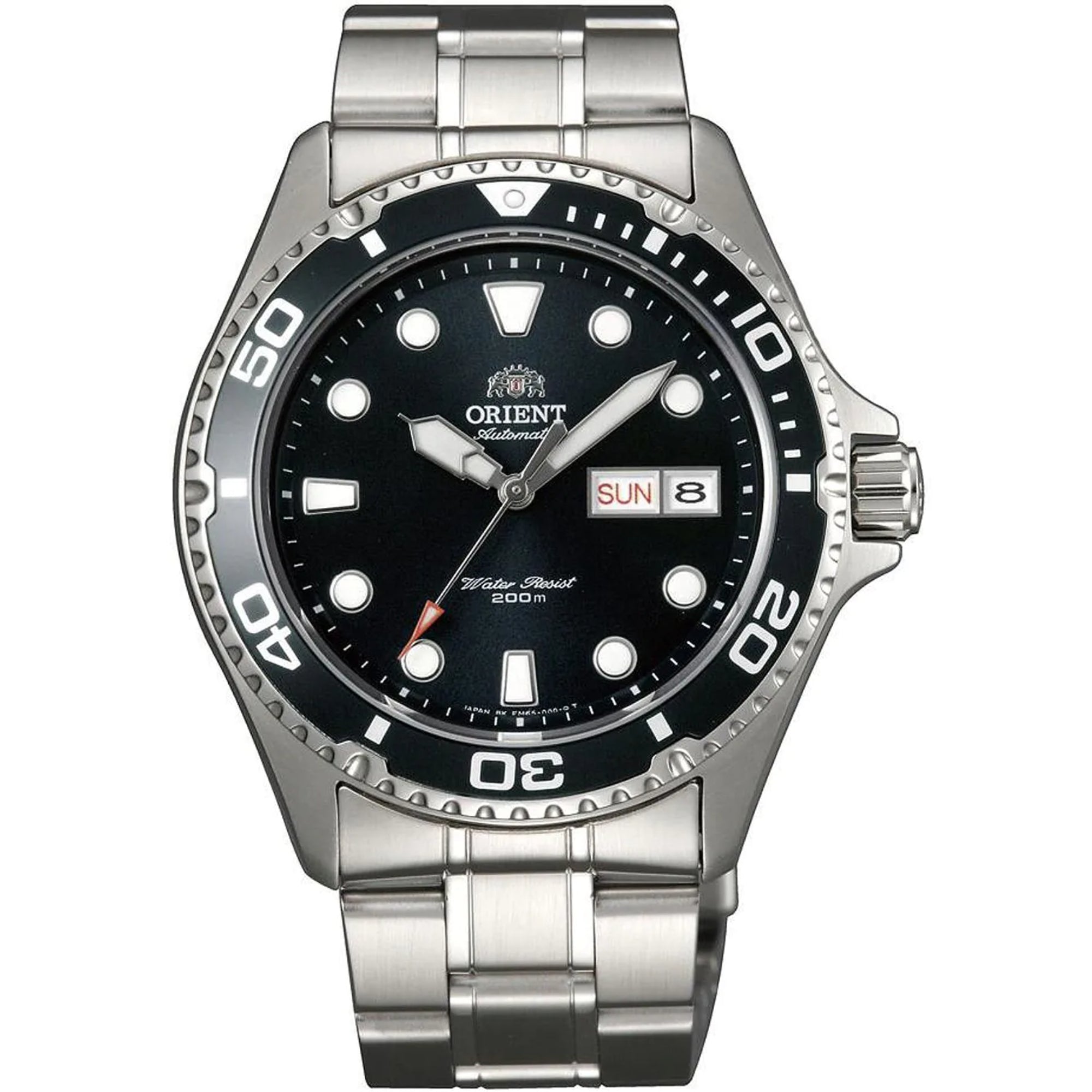 Orient Mako 41,5 mm Schwarzes Zifferblatt Stahl Herren Automatik Uhr TAA02004B9