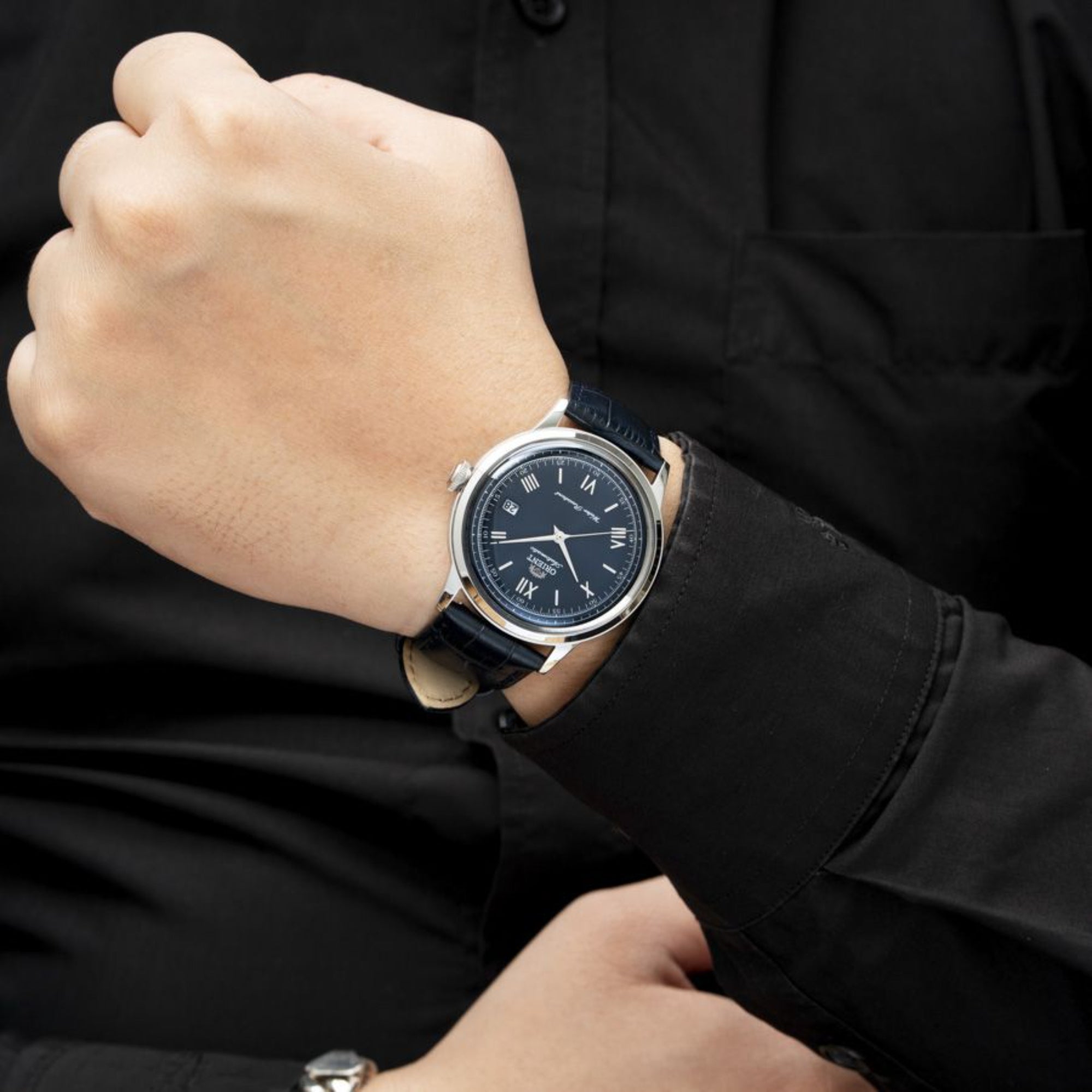 Orient Bambino RA-AC0024L30B automatic dress watch on wrist