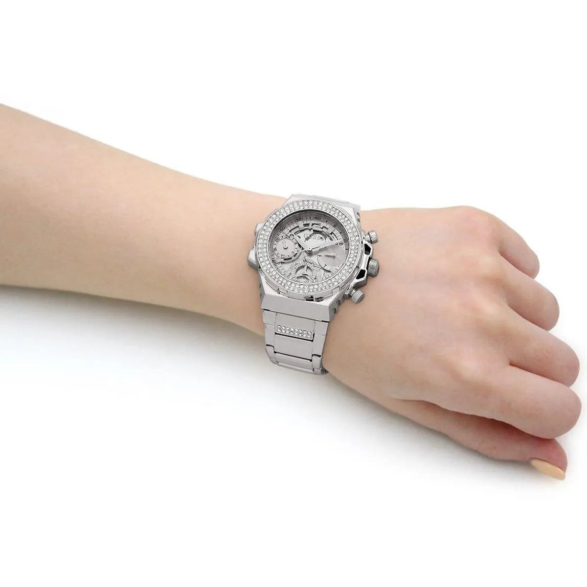 GUESS Fusion Stone Set Silver Dial Steel Strap Women's Watch GW0552L1