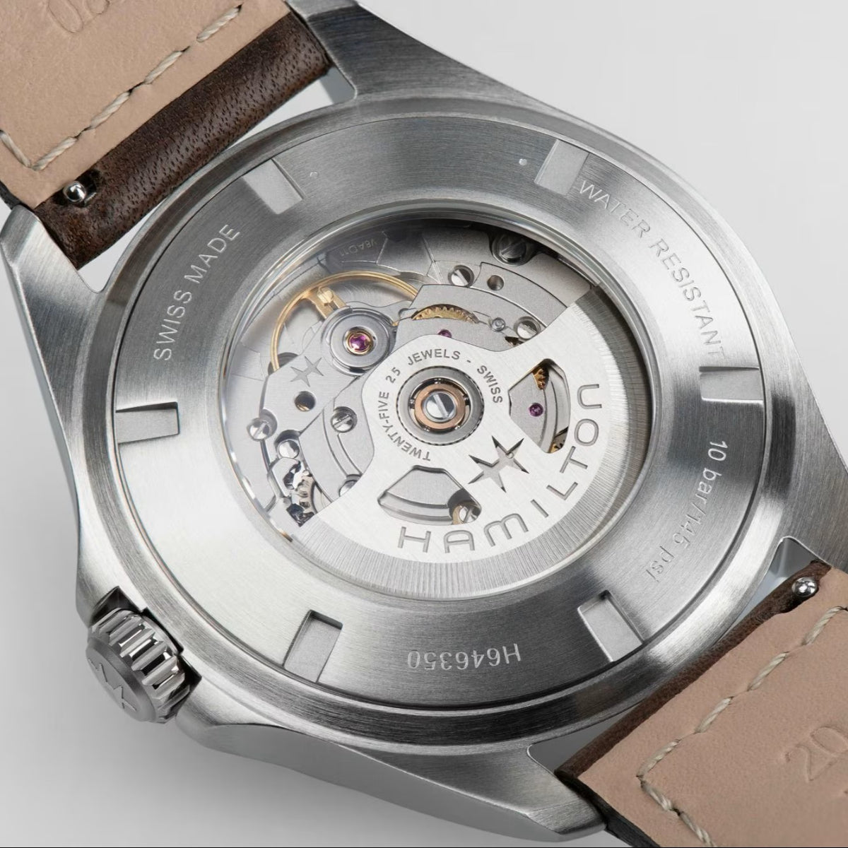 Hamilton Khaki Aviation H64635560 42mm stainless steel exhibition case-back profile