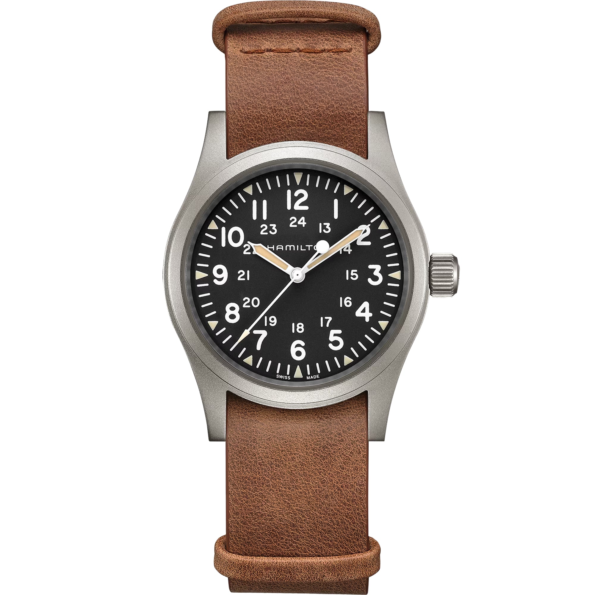 Hamilton Khaki Field 38mm Black Dial Leather Mechanical watch H69439531 front view