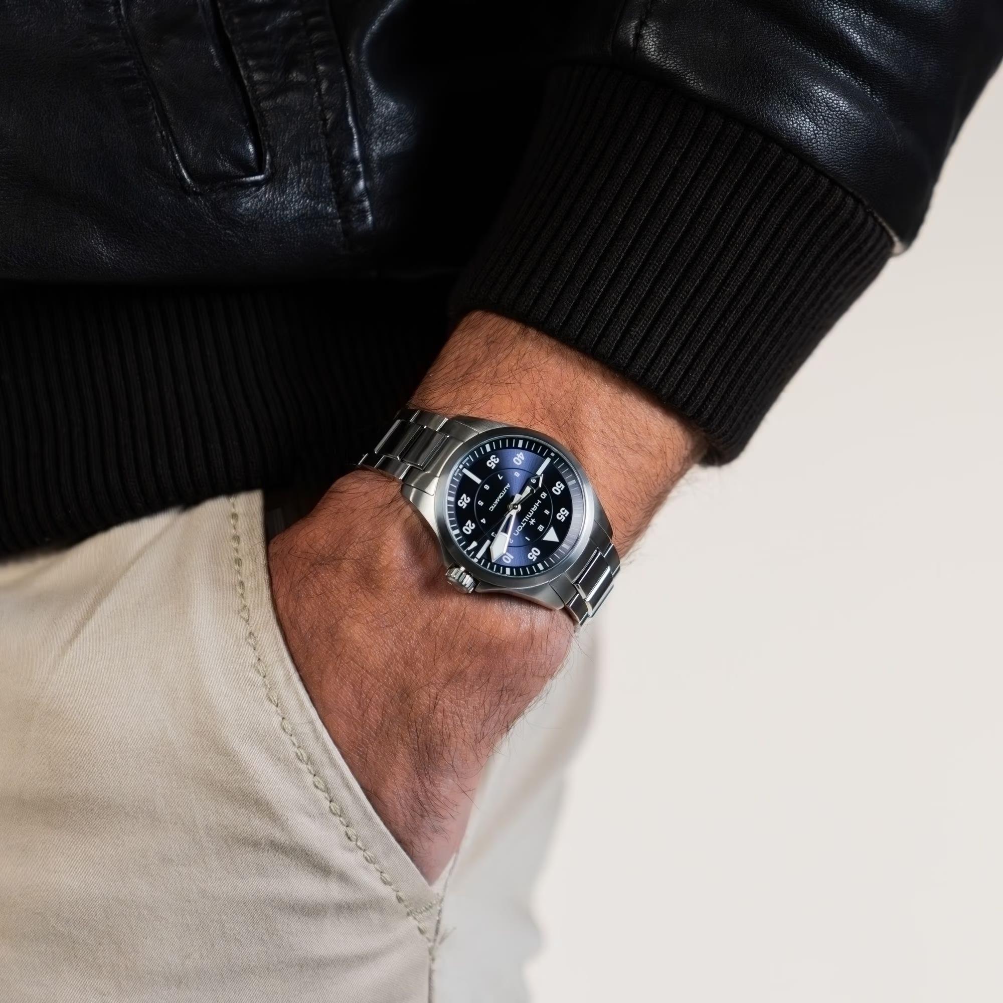 Hamilton Khaki Aviation Pilot H76215140 36mm automatic watch on wrist