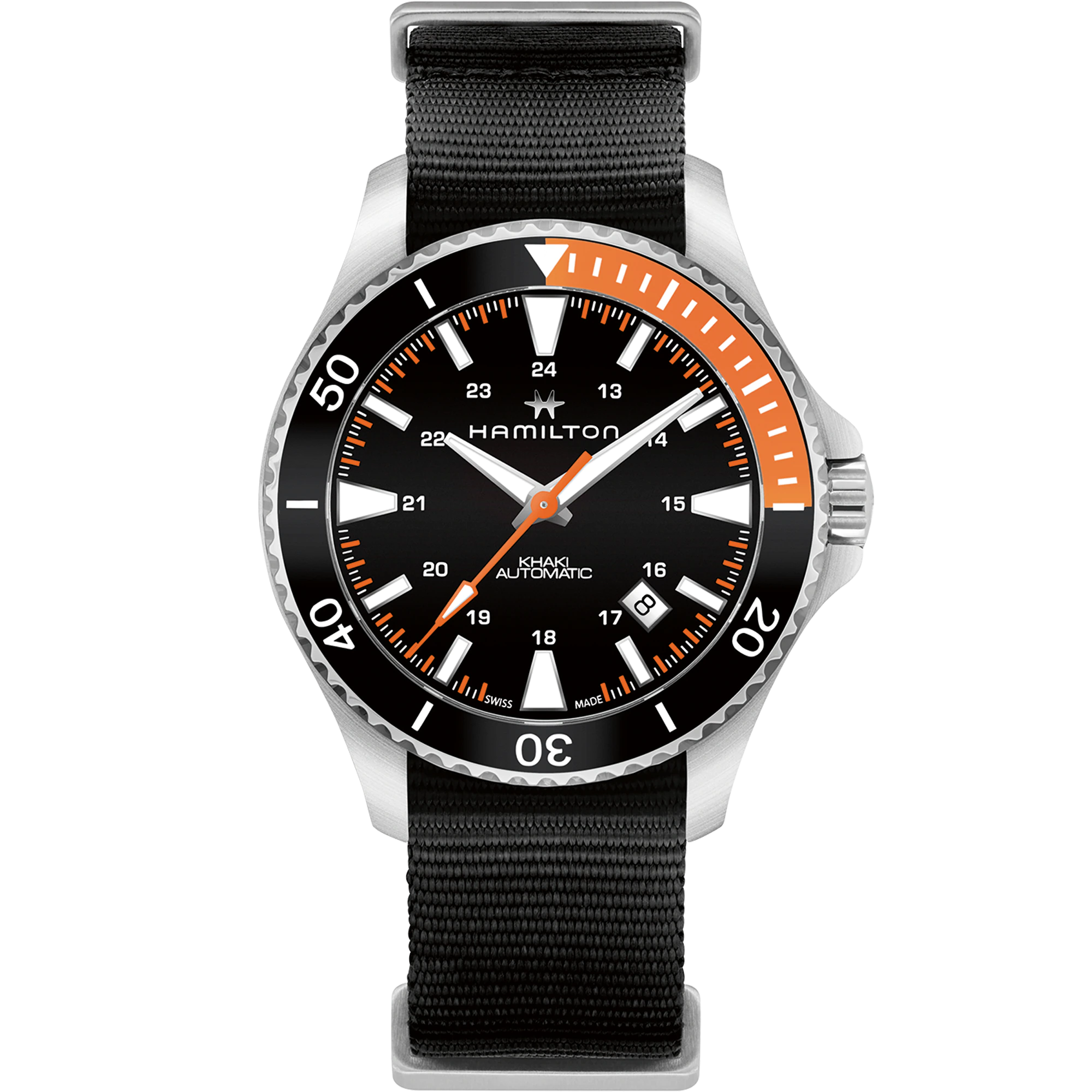 Hamilton Khaki Navy 40mm Uhr mit schwarzem Zifferblatt, NATO, Herren, Automatik, H82305931