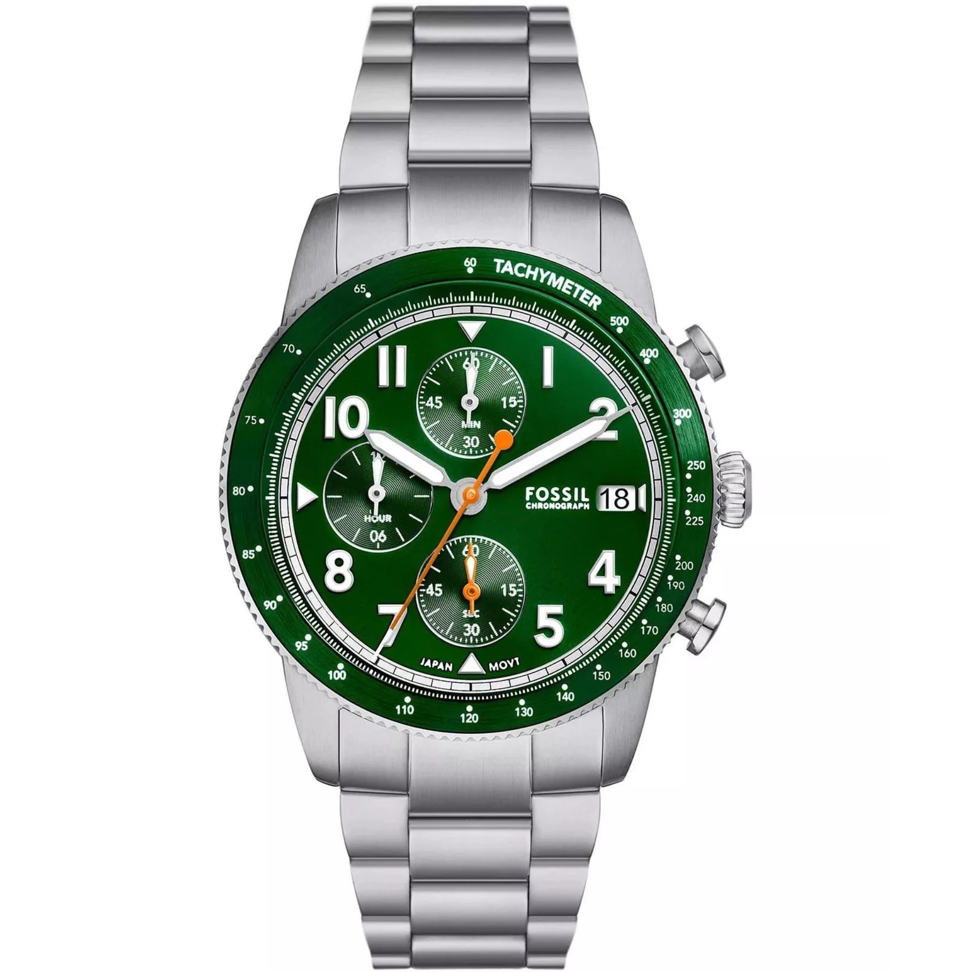 Fossil Sport Tourer Chronograph Green Dial Steel Strap Men's Watch FS6048