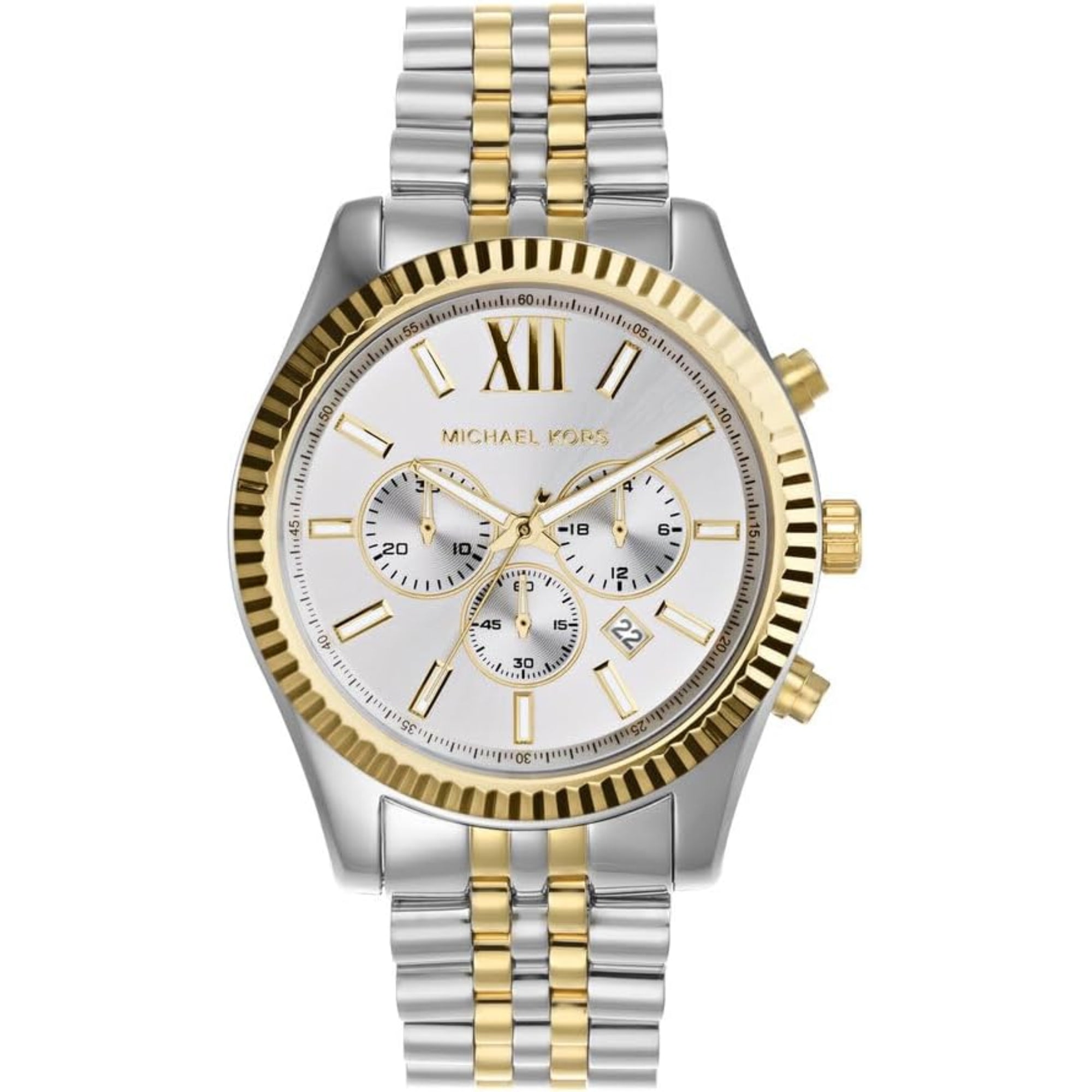 Michael Kors Lexington Chronograph Silver Dial Steel Strap Men's Watch MK8344