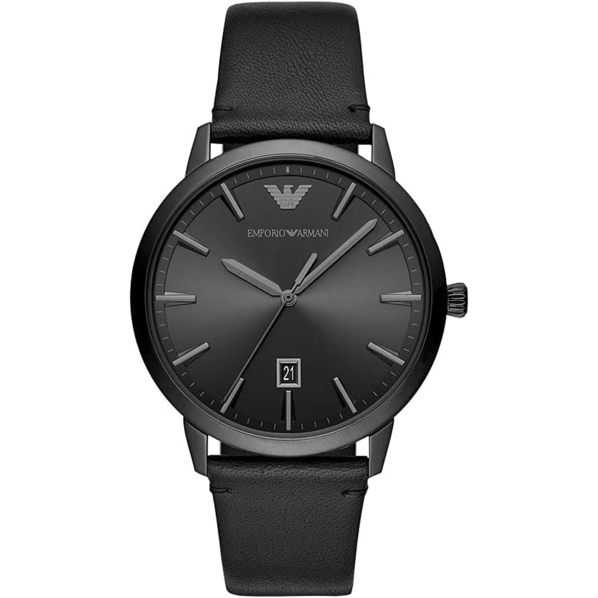 Emporio Armani Ruggero 43mm Schwarzes Zifferblatt Leder Herren Quarz Uhr AR11278