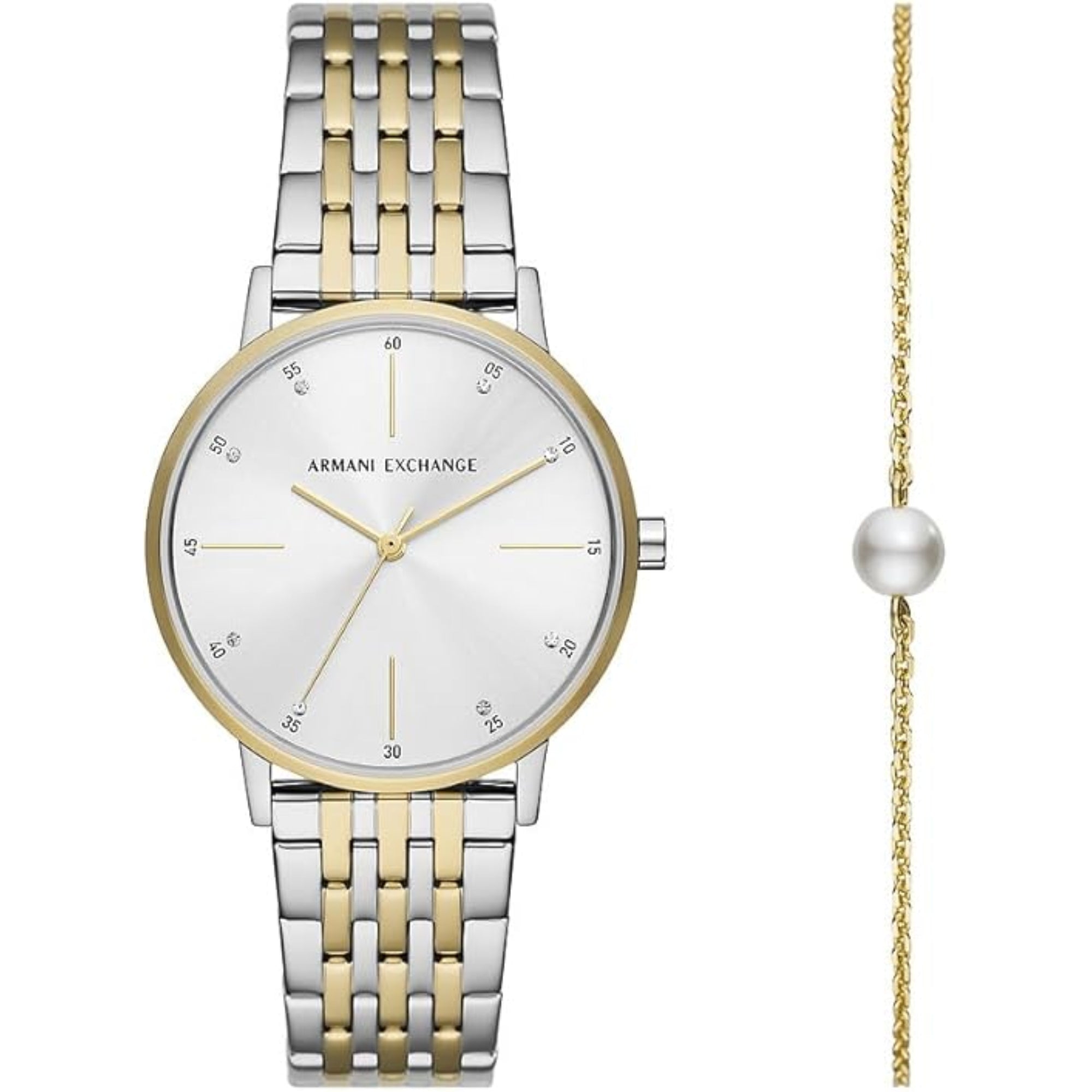 Armani Exchange Lola 36mm Silver Dial Steel Ladies Quartz Watch and Bracelet Set AX7156SET