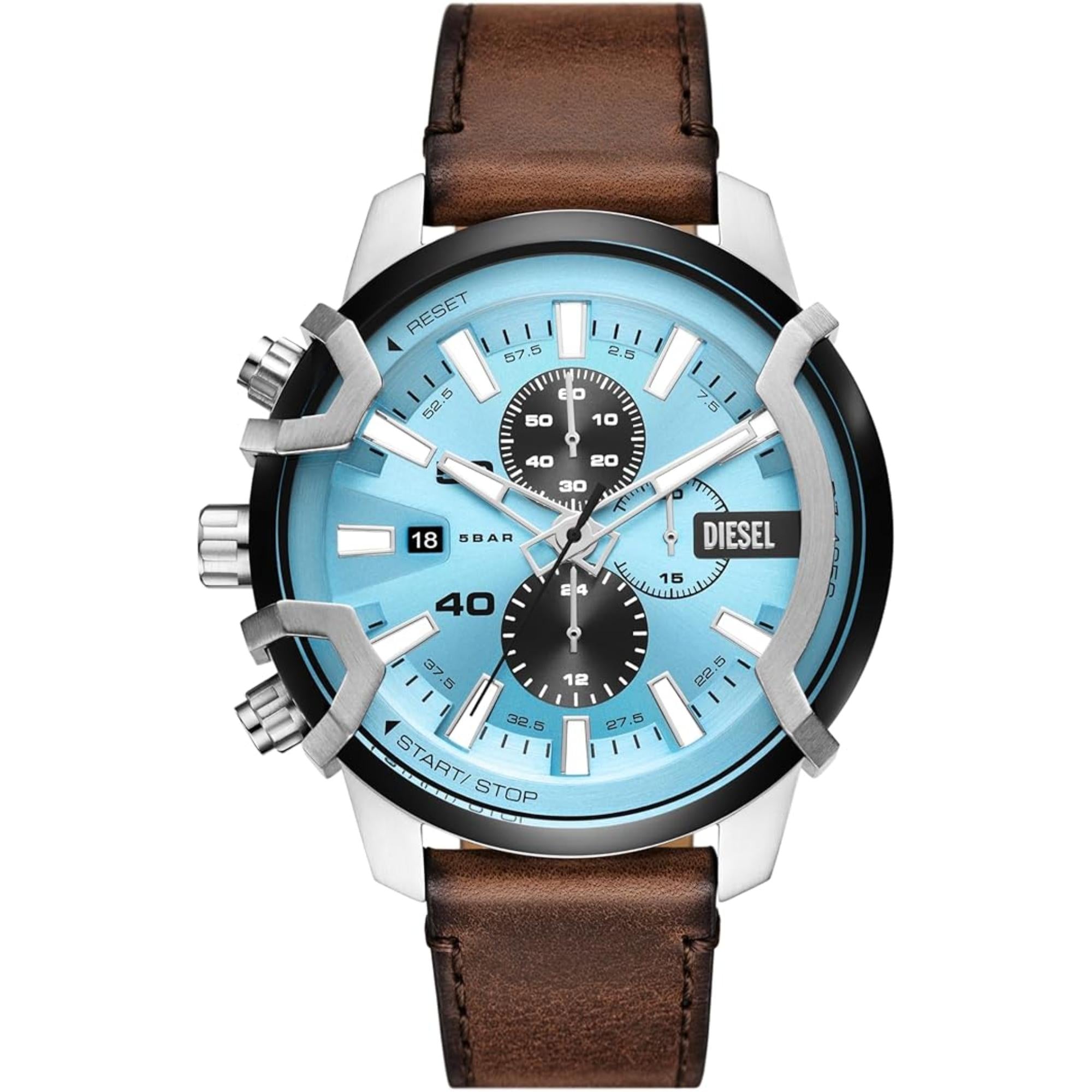 Diesel Griffed Chronograph Blue Dial Leather Strap Men's Watch DZ4656