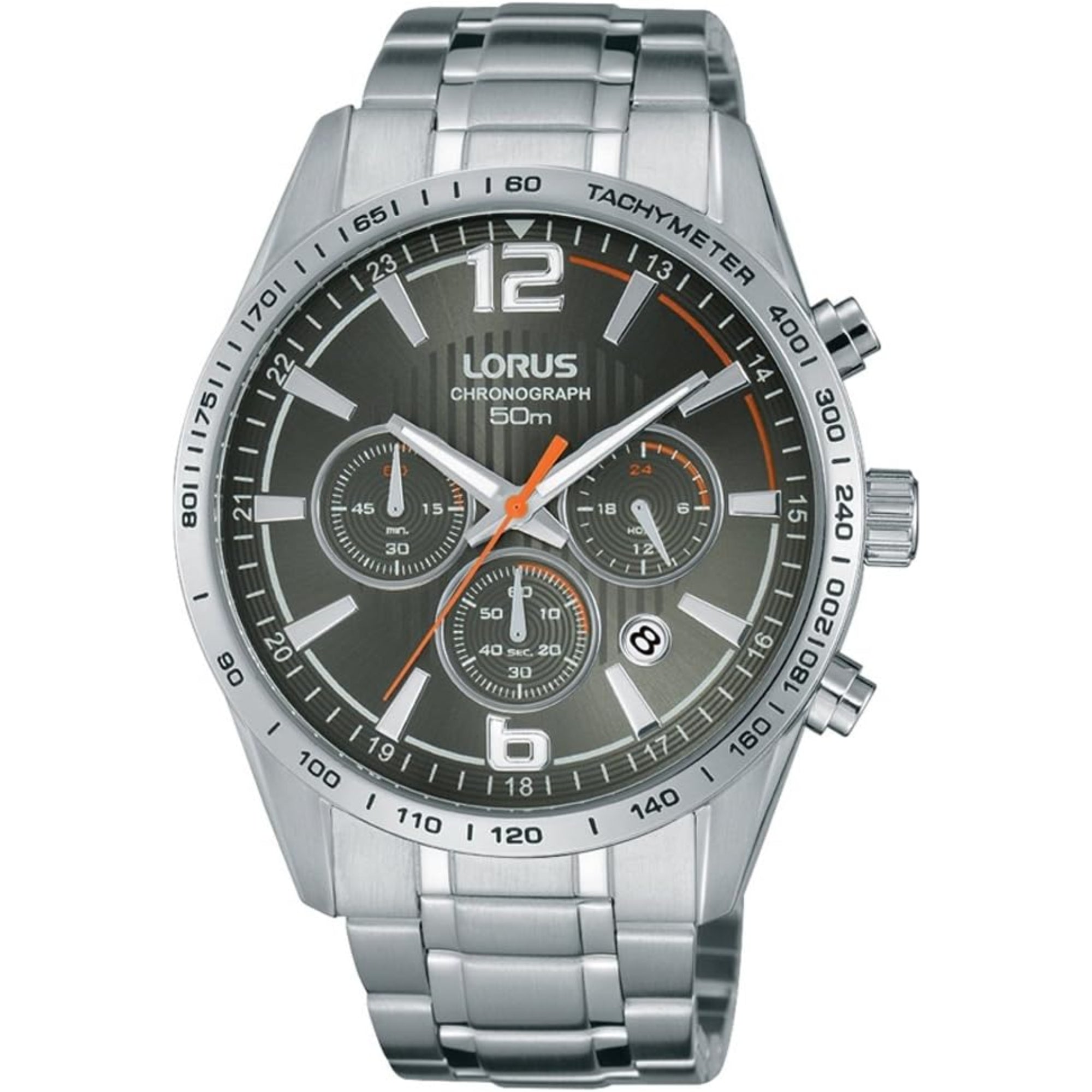 Lorus Sports Silver Stainless Steel Strap Gray Dial Men's Watch Chronograph RT301FX9 - WatchNation