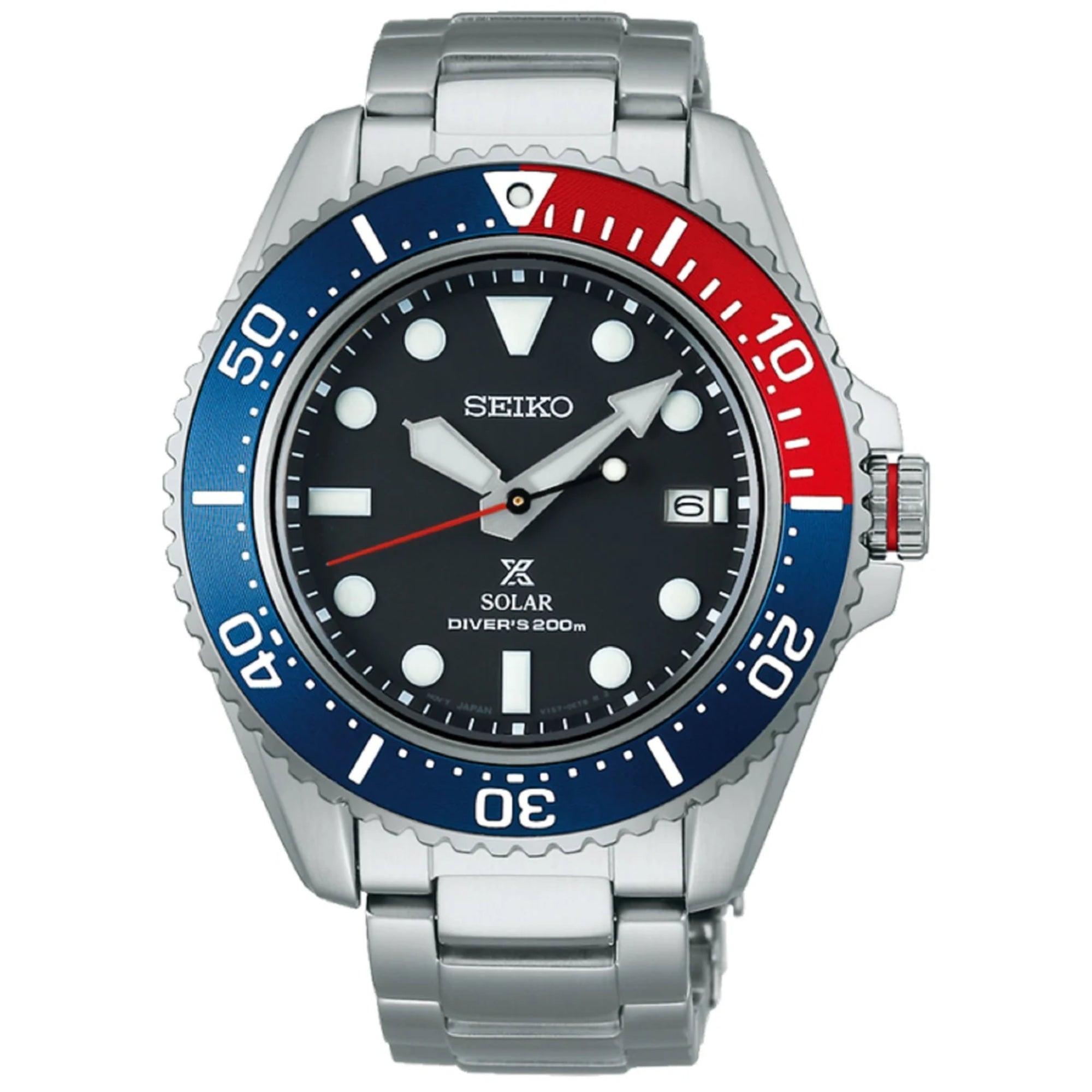 Seiko Prospex Solar Quarz Schwarzes Zifferblatt Edelstahlarmband Herren Uhr SNE591P1